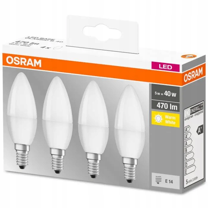 

Zestaw 4x Żarówka Led Świeczka E14 4,9W 827 Osram