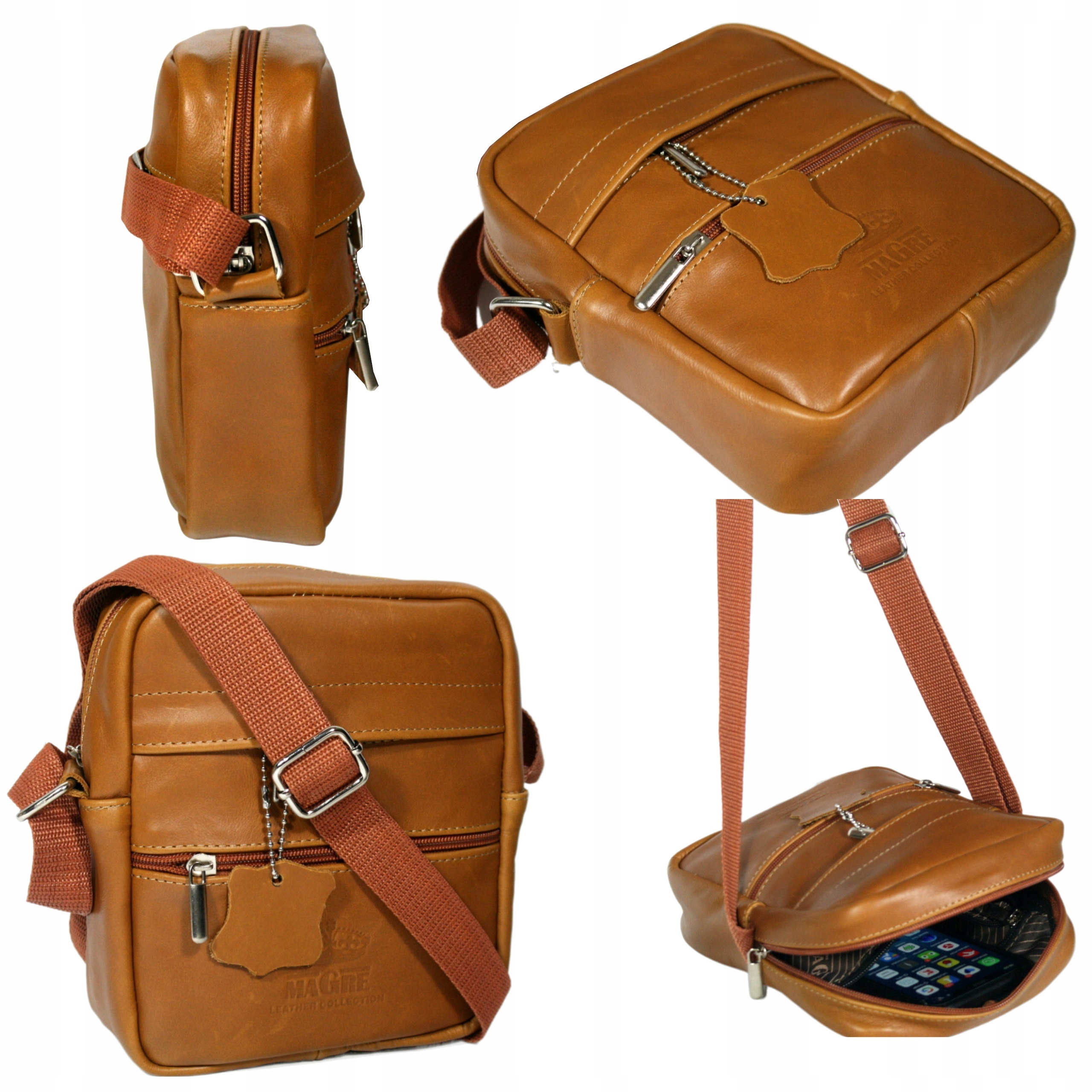 Pánská malá kožená taška přes rameno s rukojetí kabelka přes rameno polská výroba