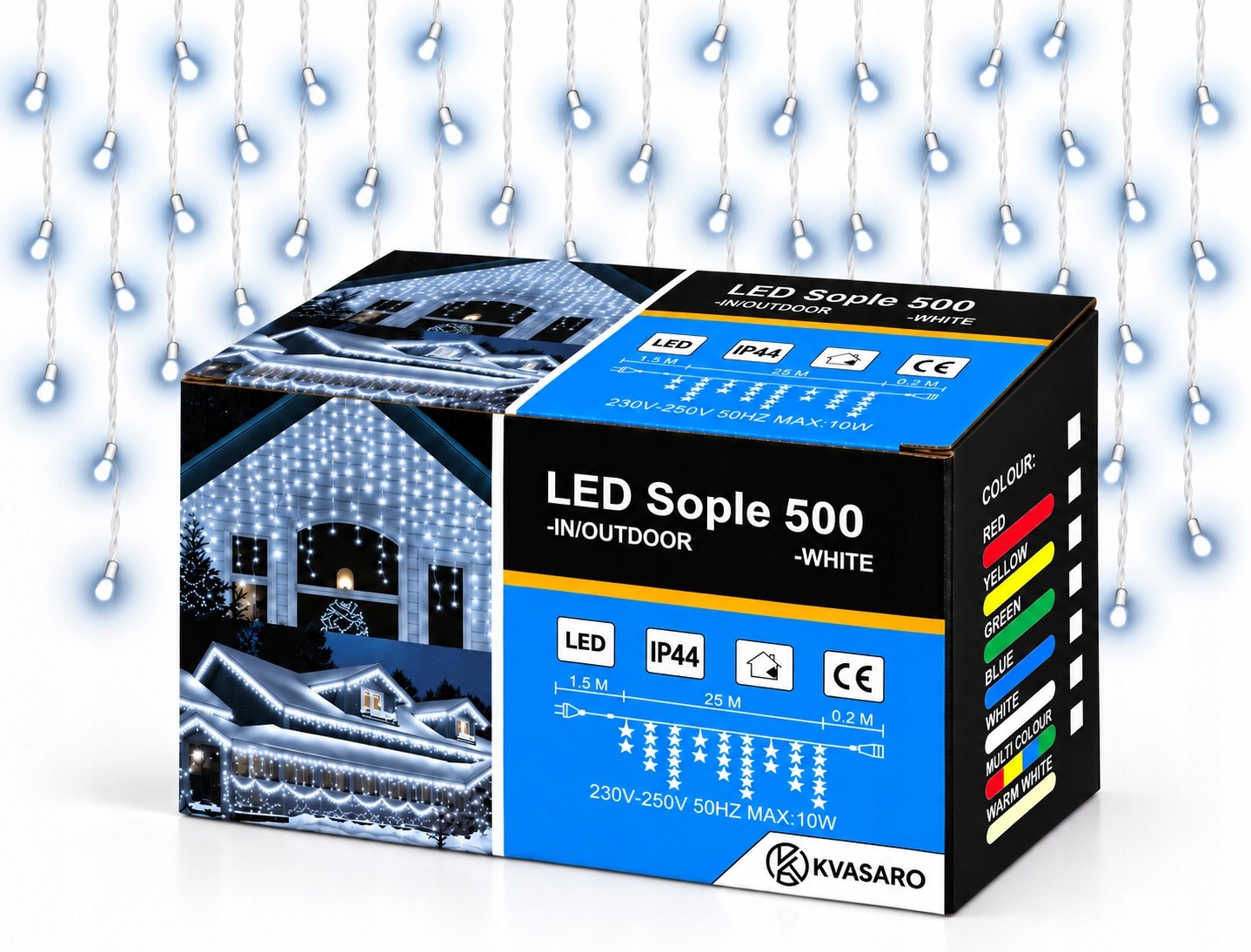 Rampouchy 500 Led Záclona Venkovní Osvětlení IP44 Bílá Studená Studený Flash 25M