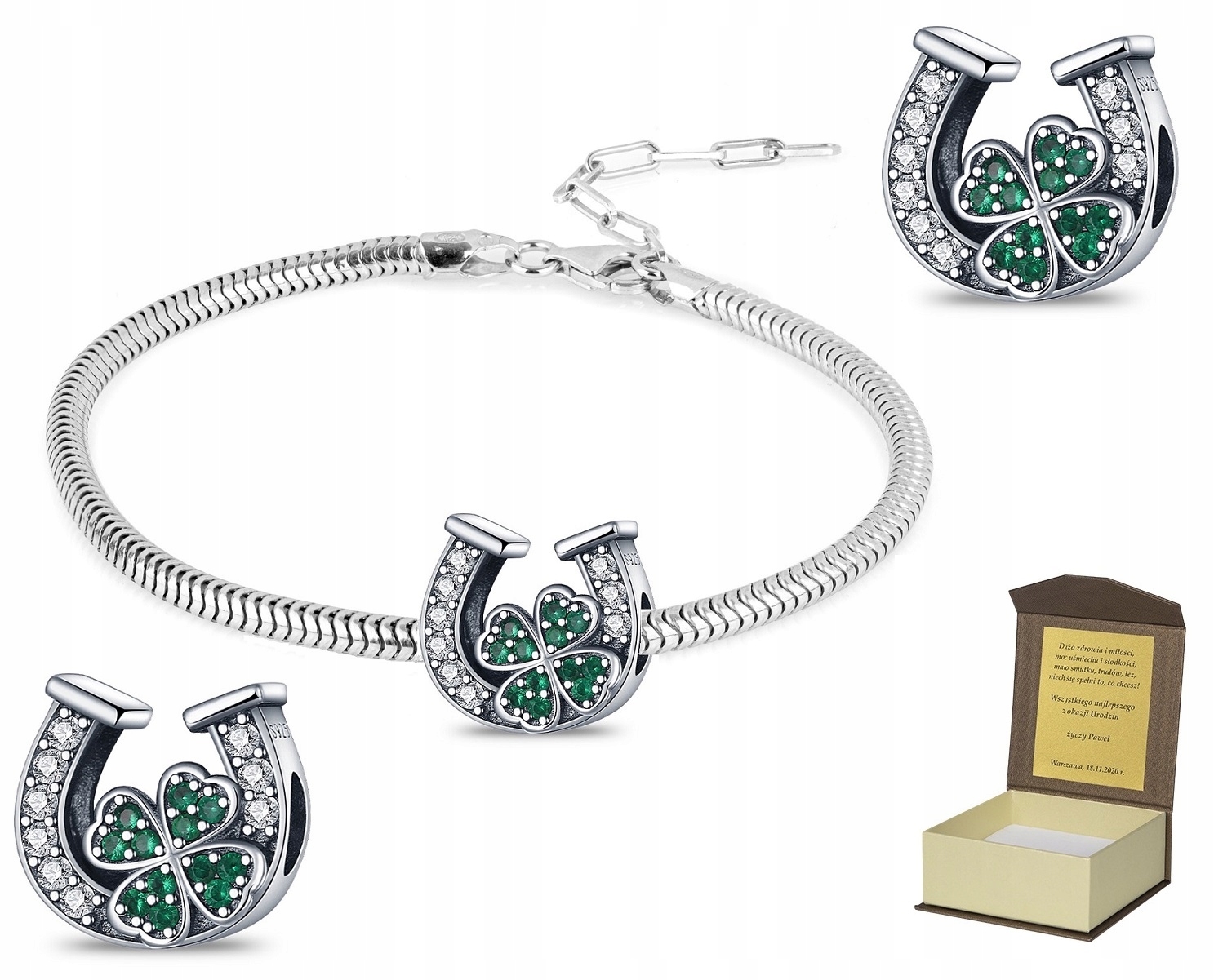 Bransoletka srebrna 18-22cm Charms Podkowa BC292