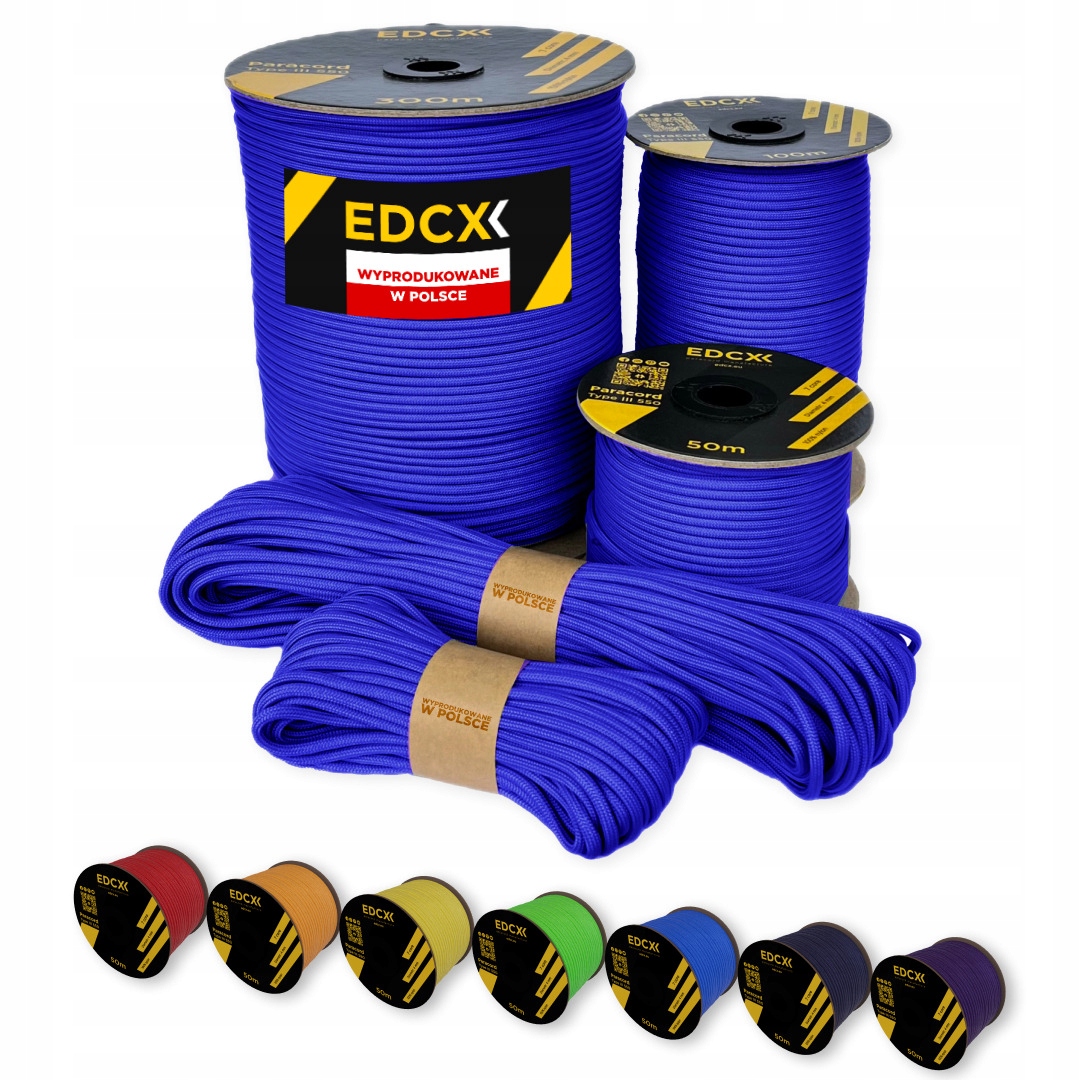 Linka Edcx 4mm Paracord 550 (Blue, 300 m) Wyprodukowane w Polsce