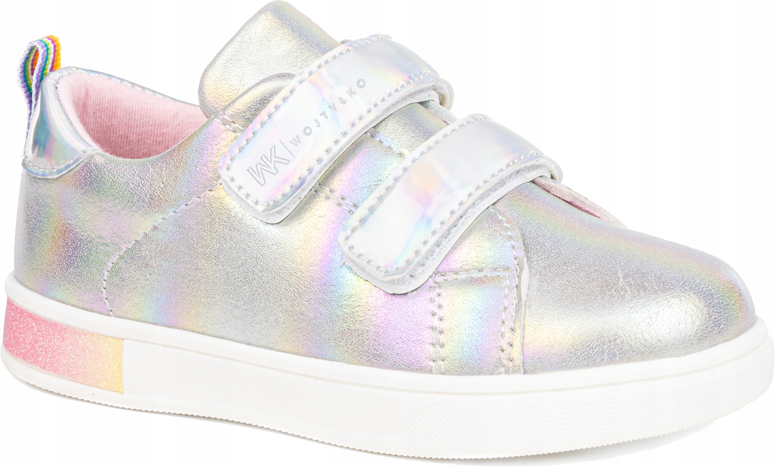 Półbuty sneakersy dziewczęce srebrne Holo w.SKÓRA narzepy Wojtyłko 22