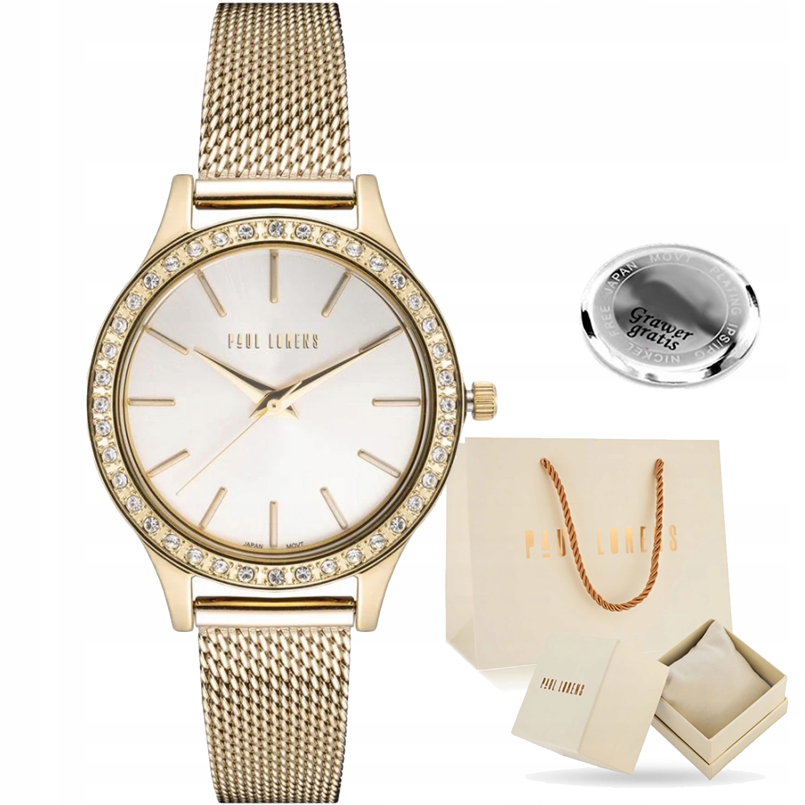 Paul Lorens dámské zlaté hodinky Vanessa elegantní se zirkony s gravírováním