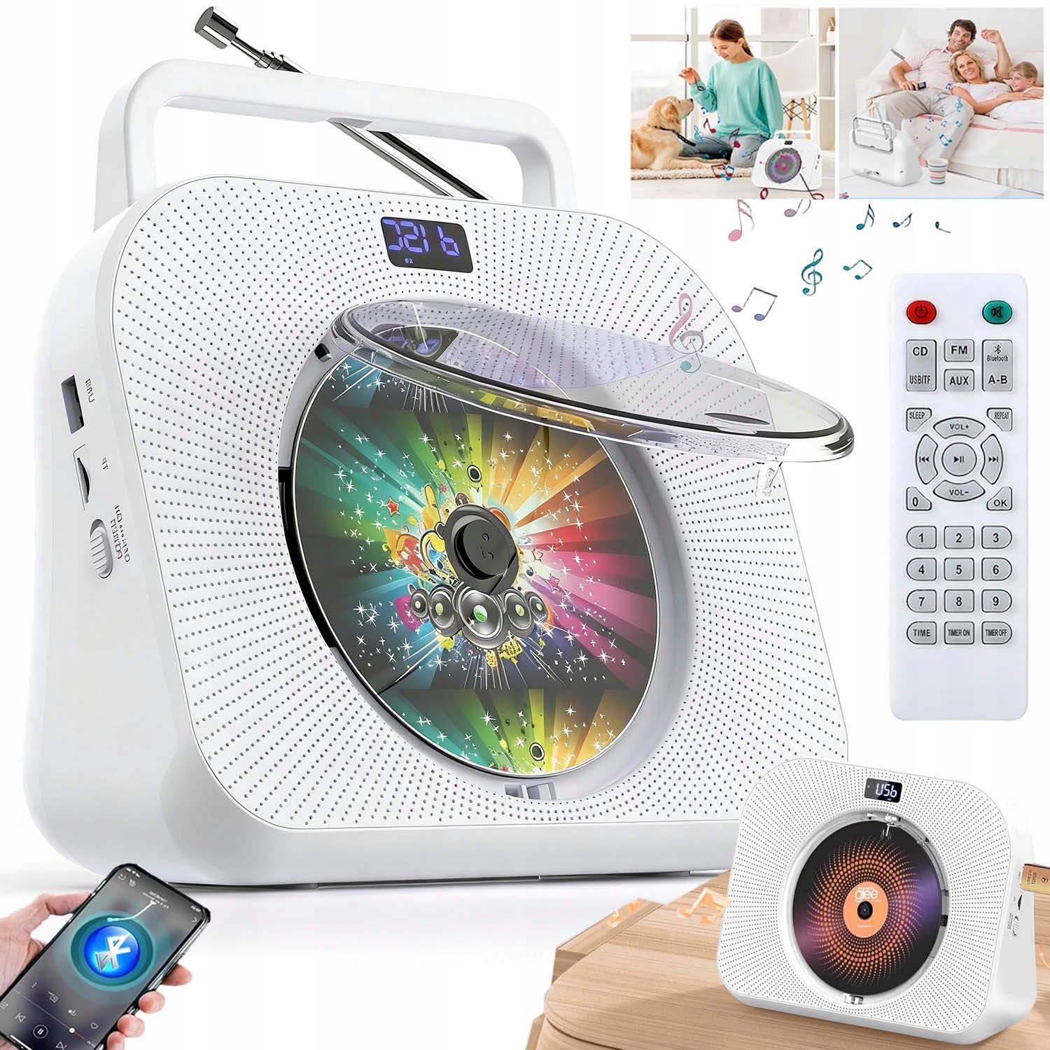 Přenosný CD Přehrávač Rádio Fm Stolní CD Přehrávač Bluetooth Led Displej