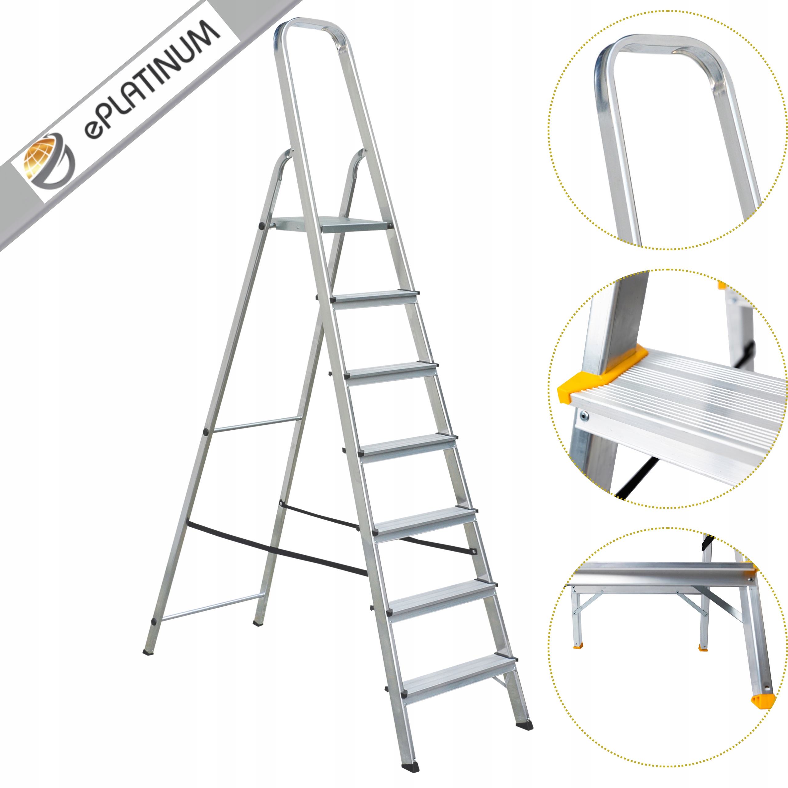 Rebrík hliníkový jednostranný Pro 7-stupňový 150 kg ePlatinum Tuv