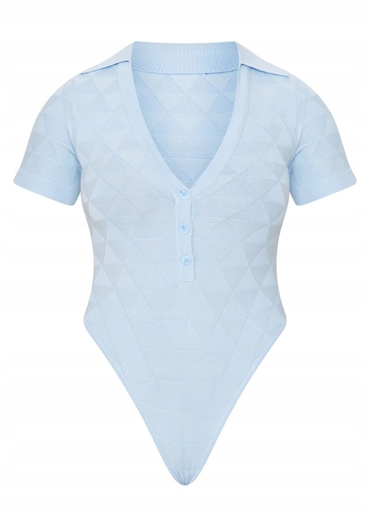 PRETTY NOWE NIEBIESKIE BODY Z KOŁNIERZYKIEM SEXI XS 34 Dekolt serek/dekolt V