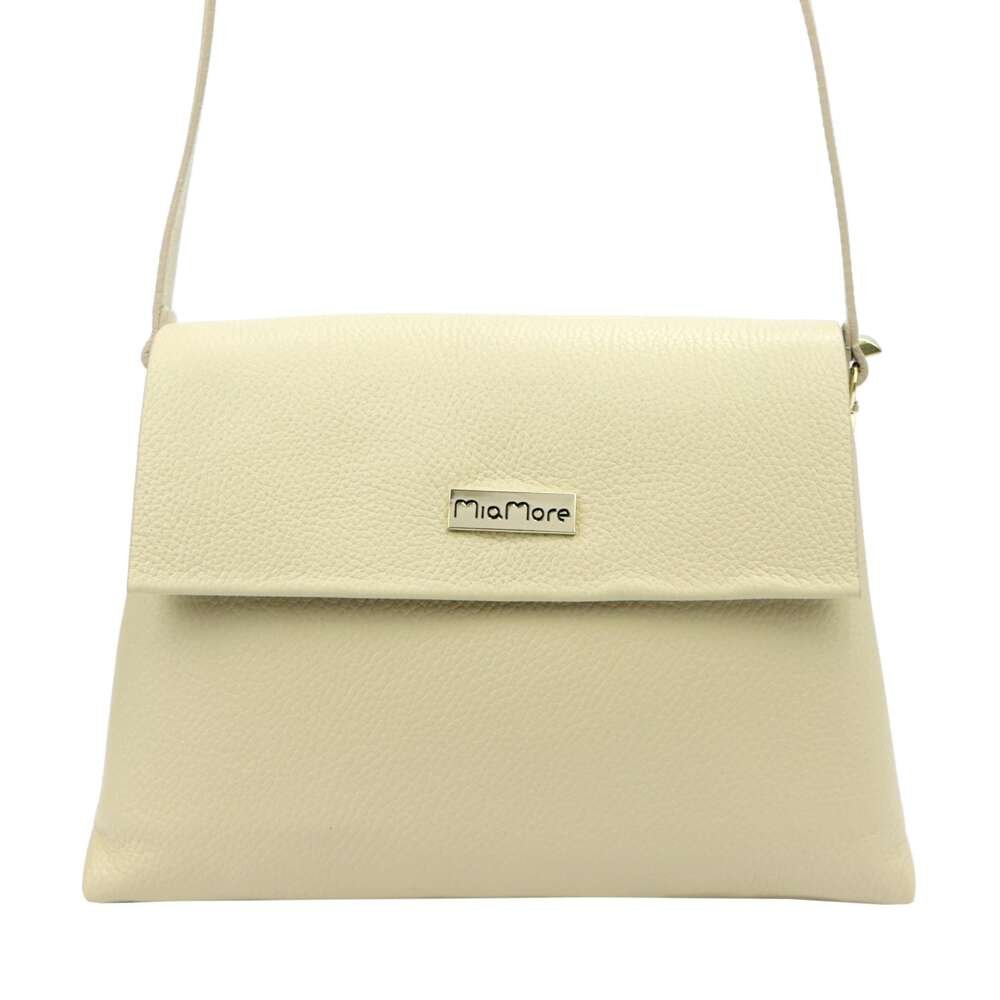 Dámská kožená kabelka MiaMore 01-051 béžová kabelka přes rameno crossbody