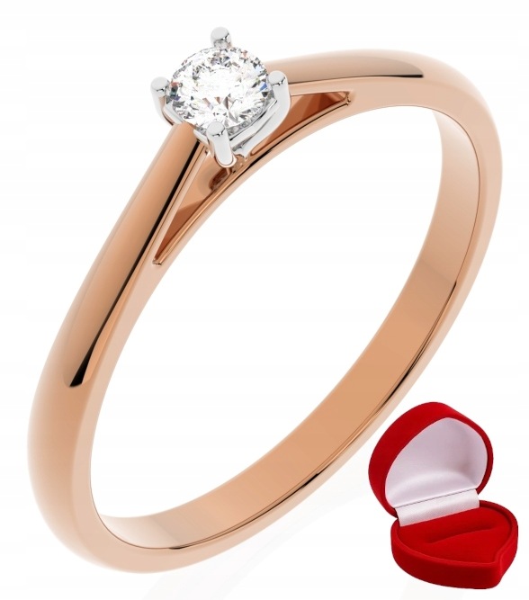 Zlatý Prstýnek 585 14k Brylant Lab 0,09 ct Růžové Zlato R9