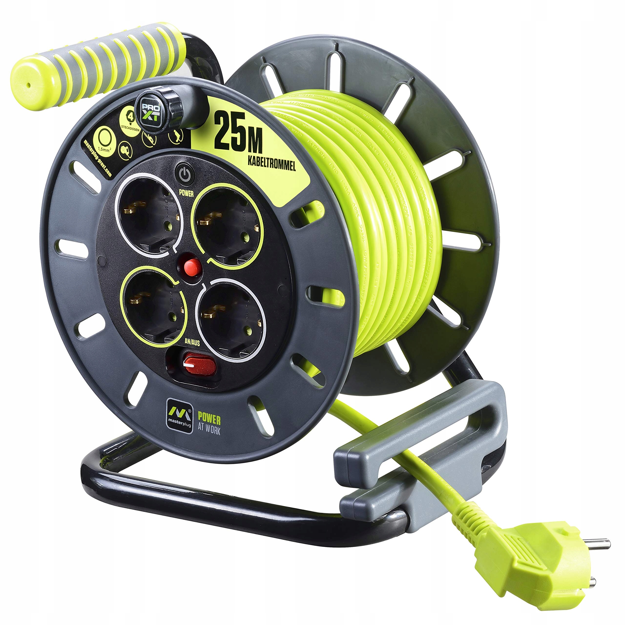 MASTERPLUG PRO-XT Przedłużacz Bębnowy 25m 4 Gniazda Ochrona Termiczna — miniatura 2