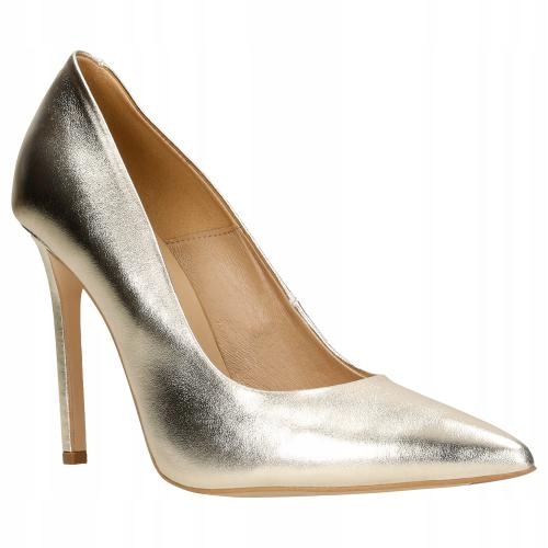 Dámské kožené lodičky Wojas, zlaté, vel.