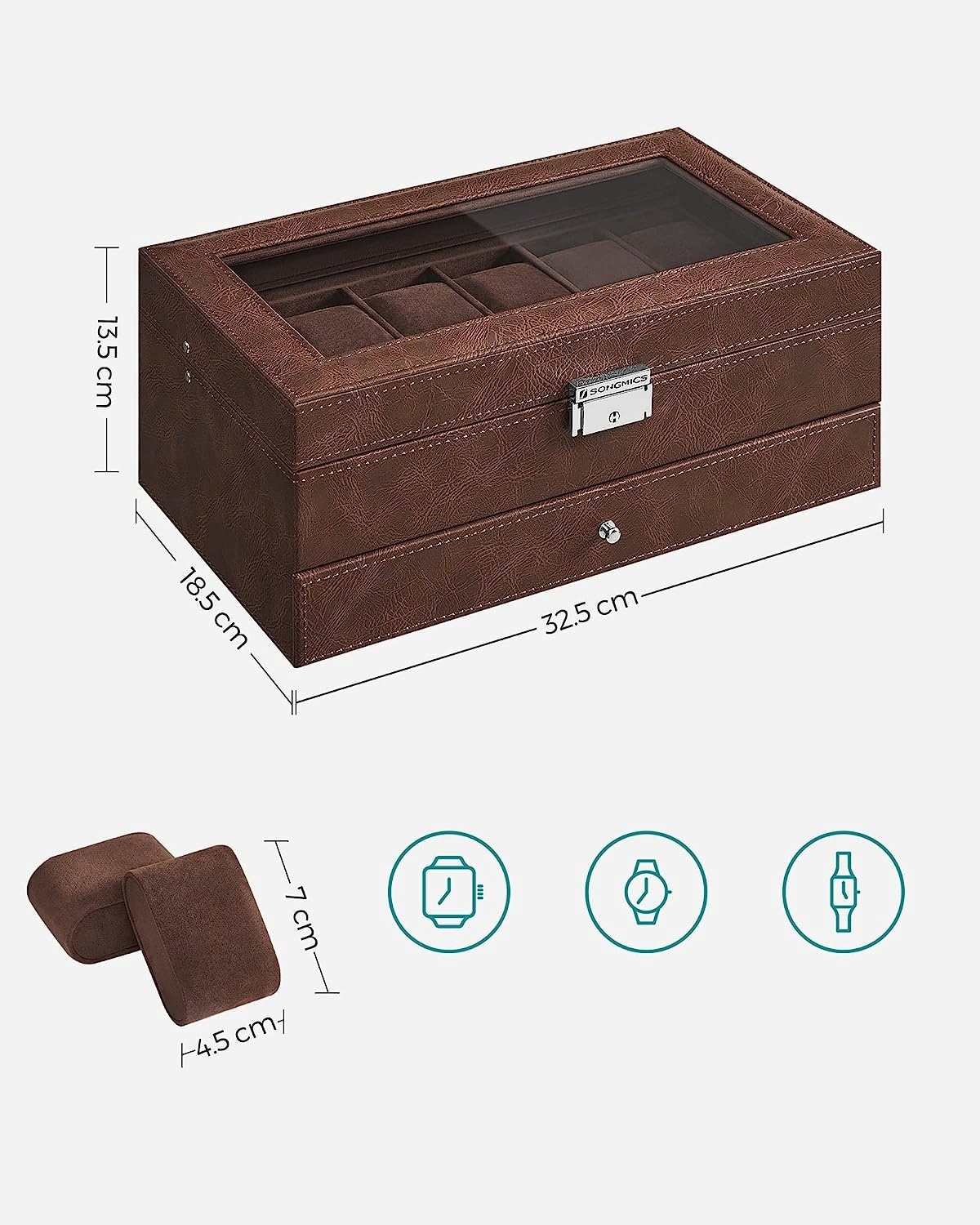 ETUI NA ZEGARKI ORGANIZER SZKATUŁKA SZUFLADA 12szt Odcień brunatny