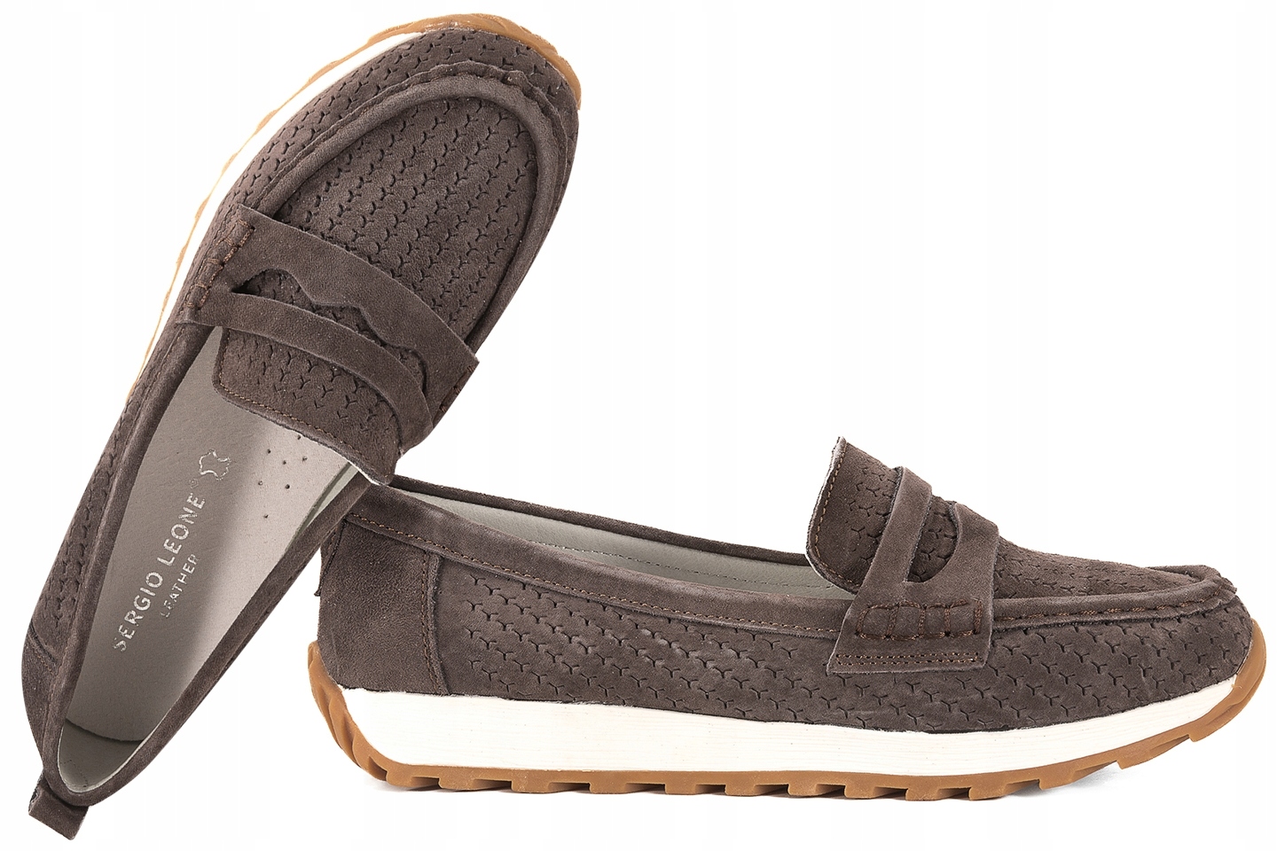 Sergio Leone SP-009 Ažurové Kožené Mokasíny Dámské Semišové Polobotky 37