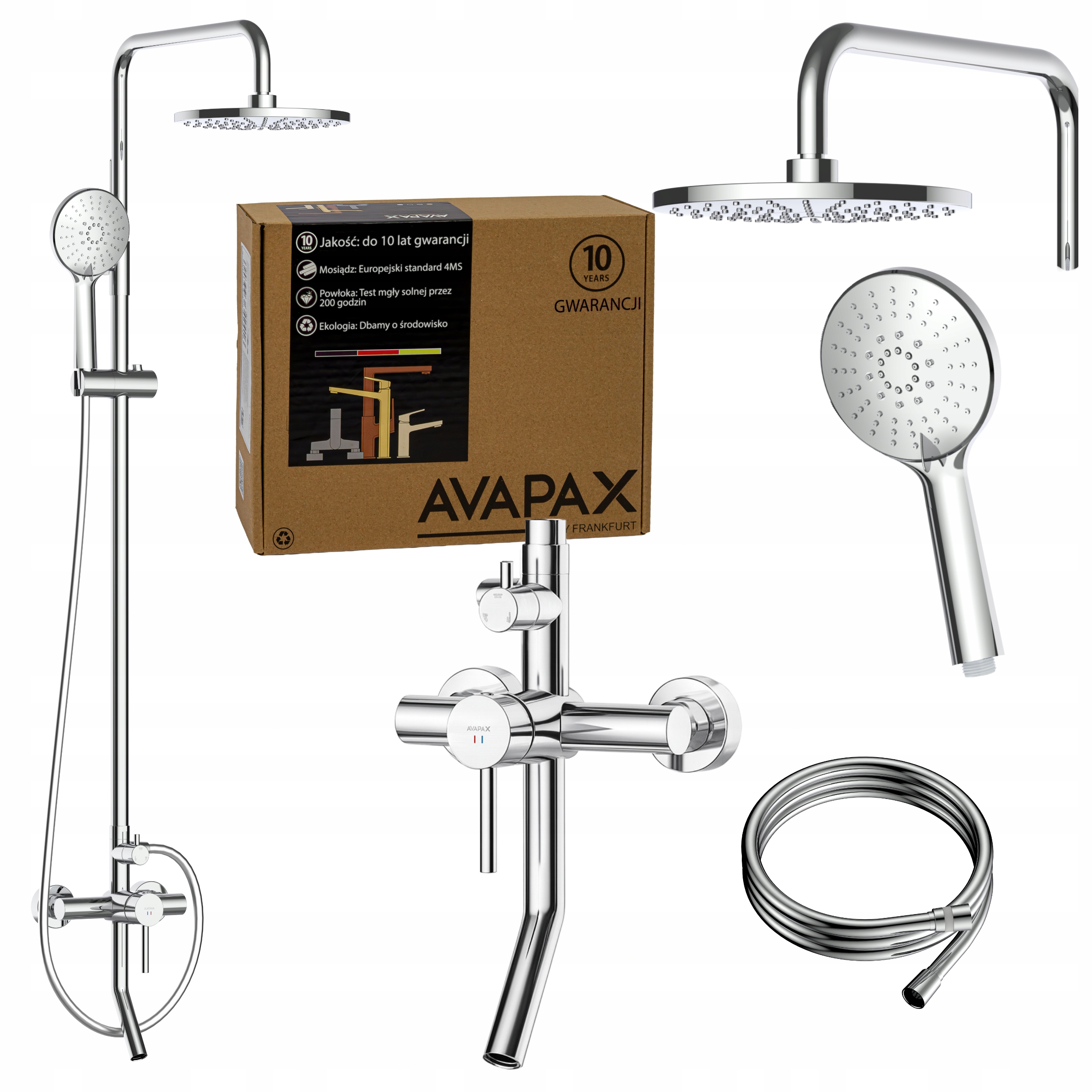 Sprchový sloup s baterií, nastavitelný do kabiny, stříbrný, sada Avapax