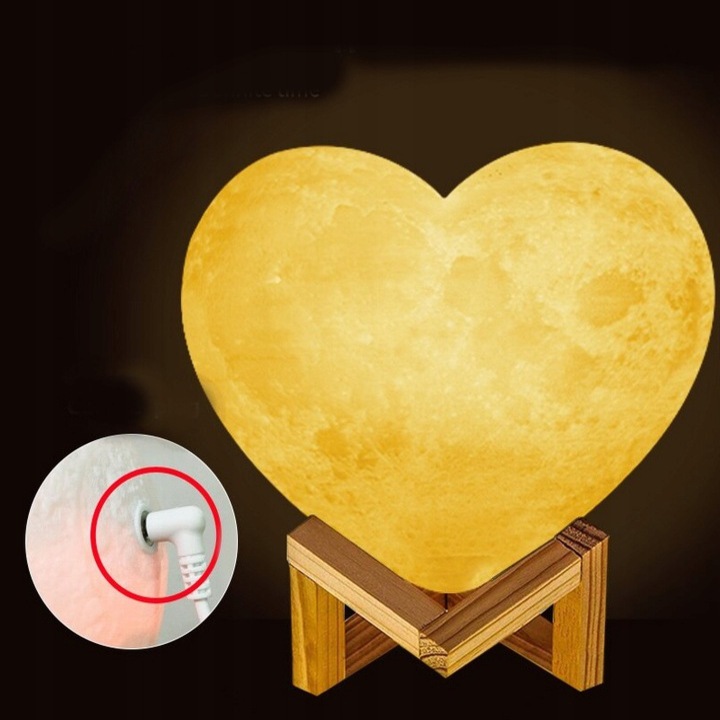 LAMPKA NOCNA SERCE KSIĘŻYC 8 CM MOON W KSZTAŁCIE SERCA CIEPŁA ZIMNA BIEL Kolor dominujący biały