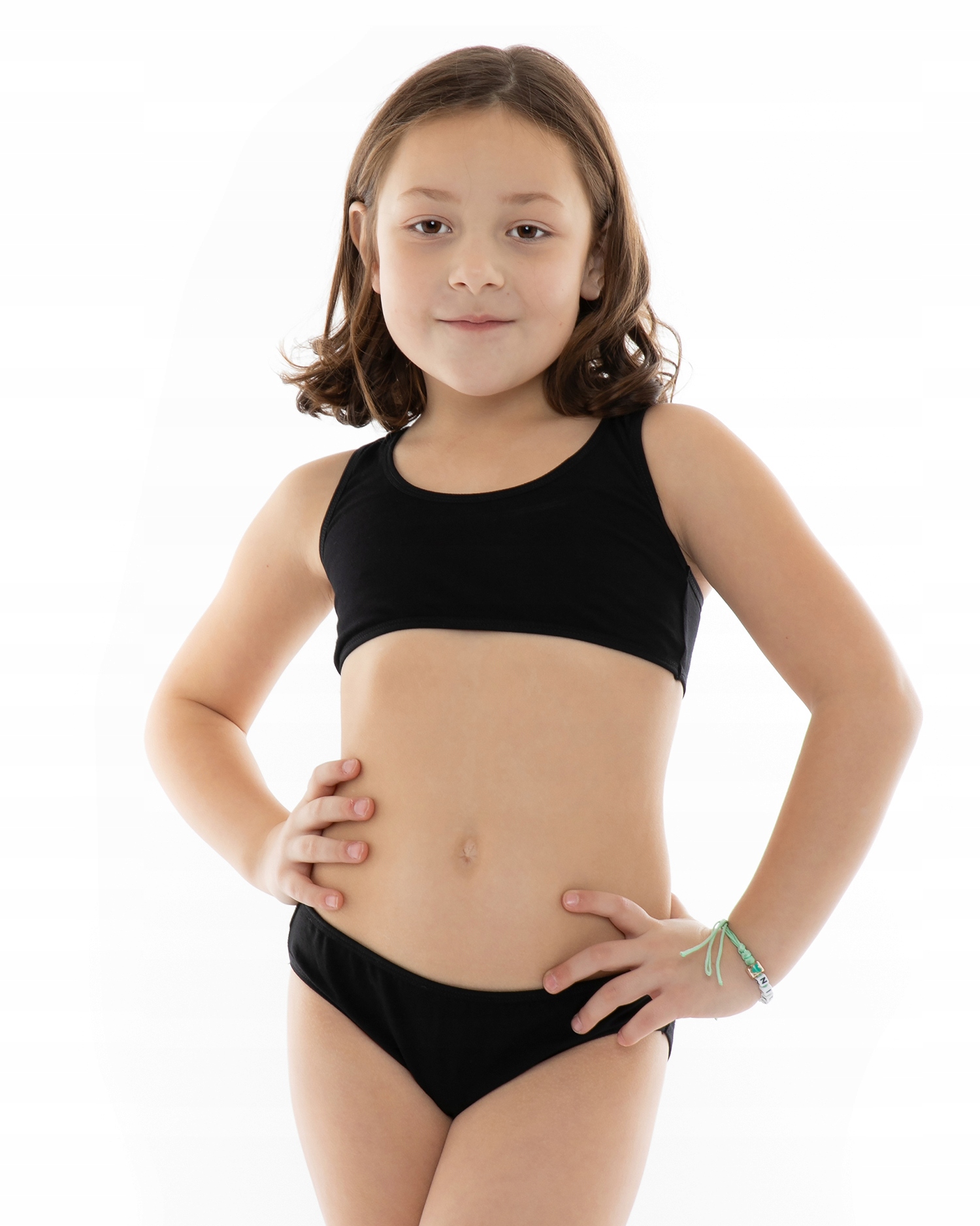 

Czarna Bielizna Dziewczęca Sportowa Top Figi 134CM