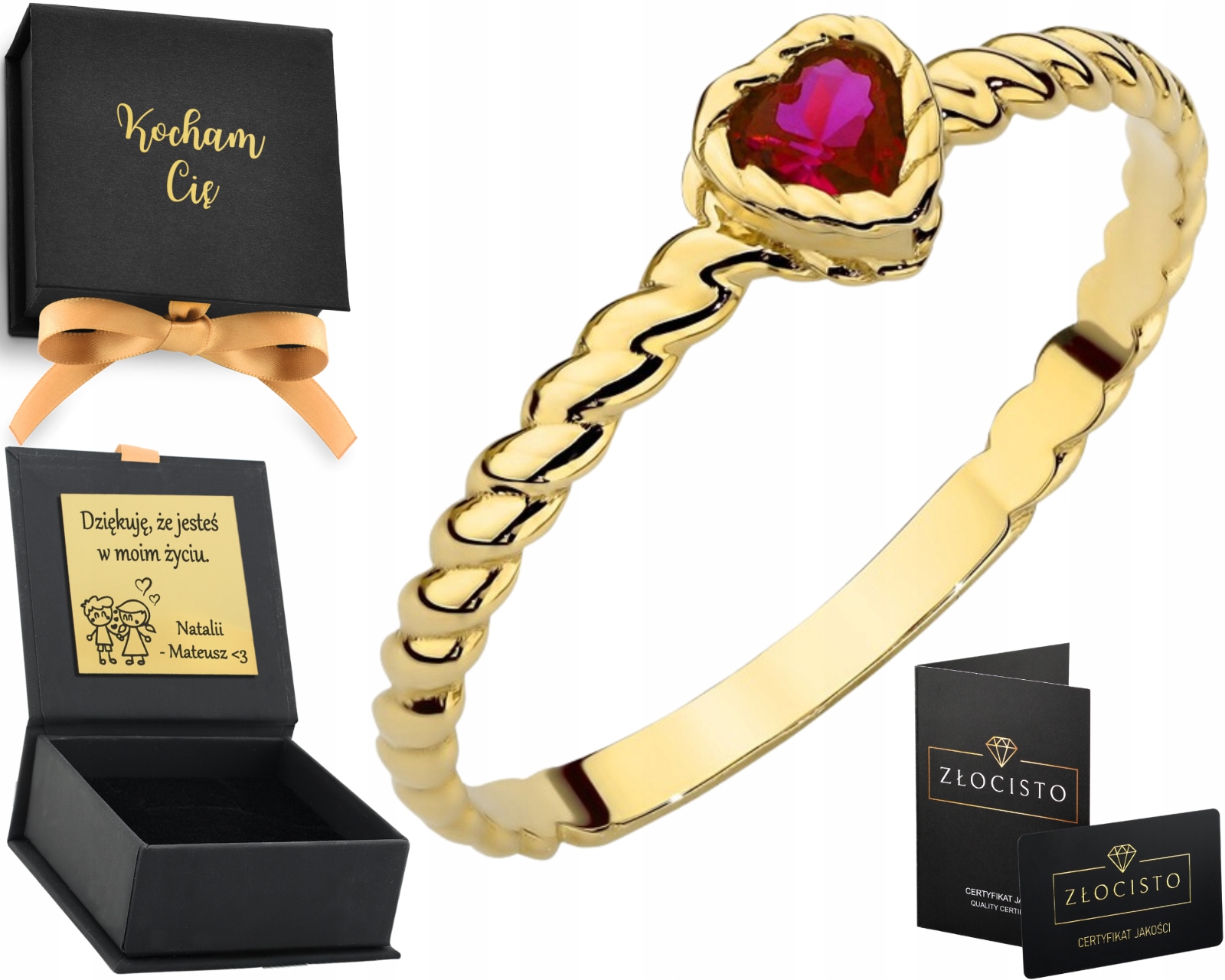 Zlatý Prstýnek S Červeným Srdíčkem Ryzost Zlata 585 Dárek