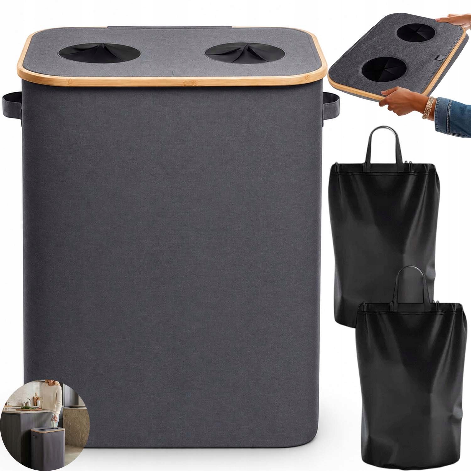 Taška Koš Na Lahve Plastové Oblečení S Víkem Recyklovatelná Prostorná Šedá