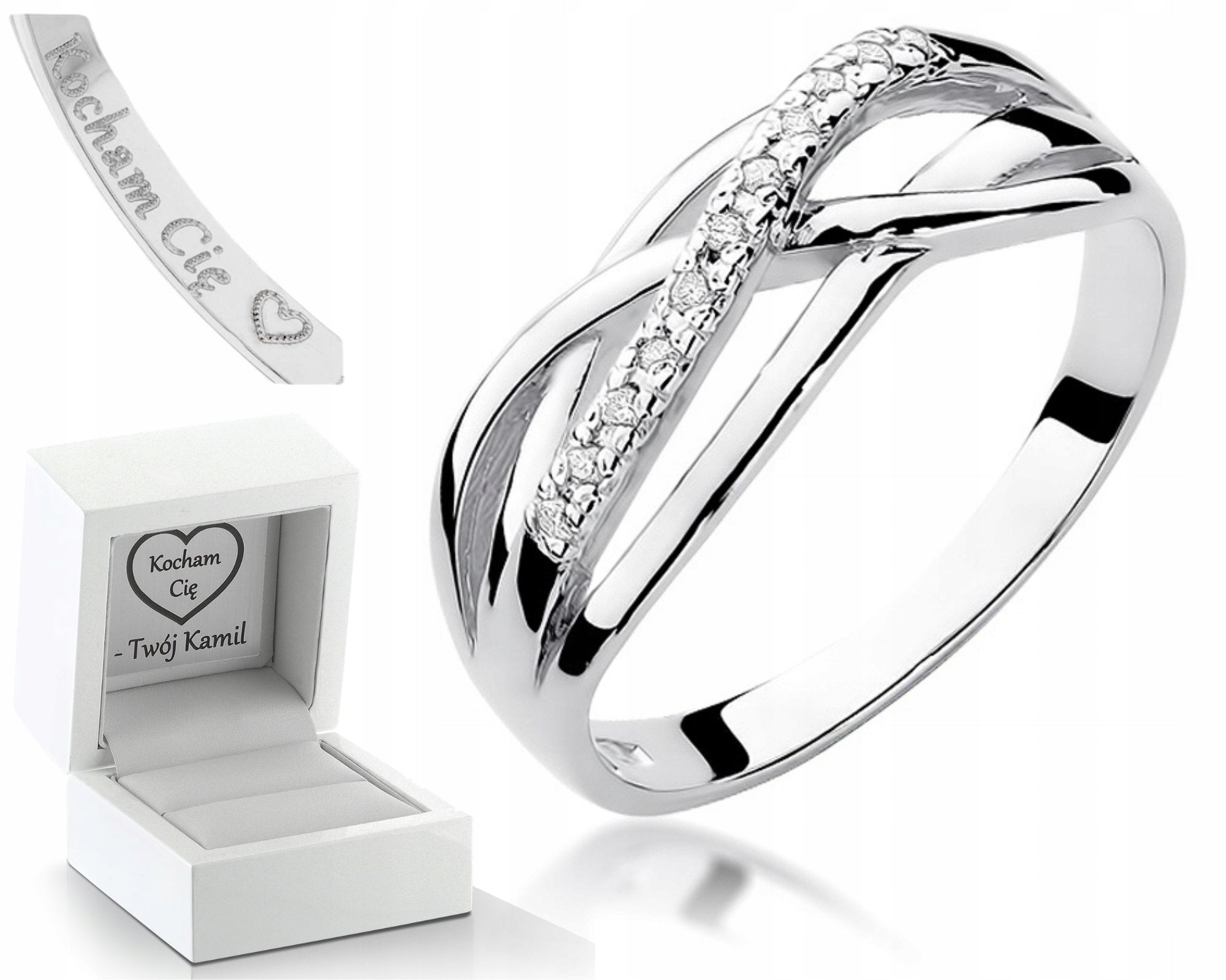 Prstýnek Brilianty Bílé Zlato Gravírování Bonus 585