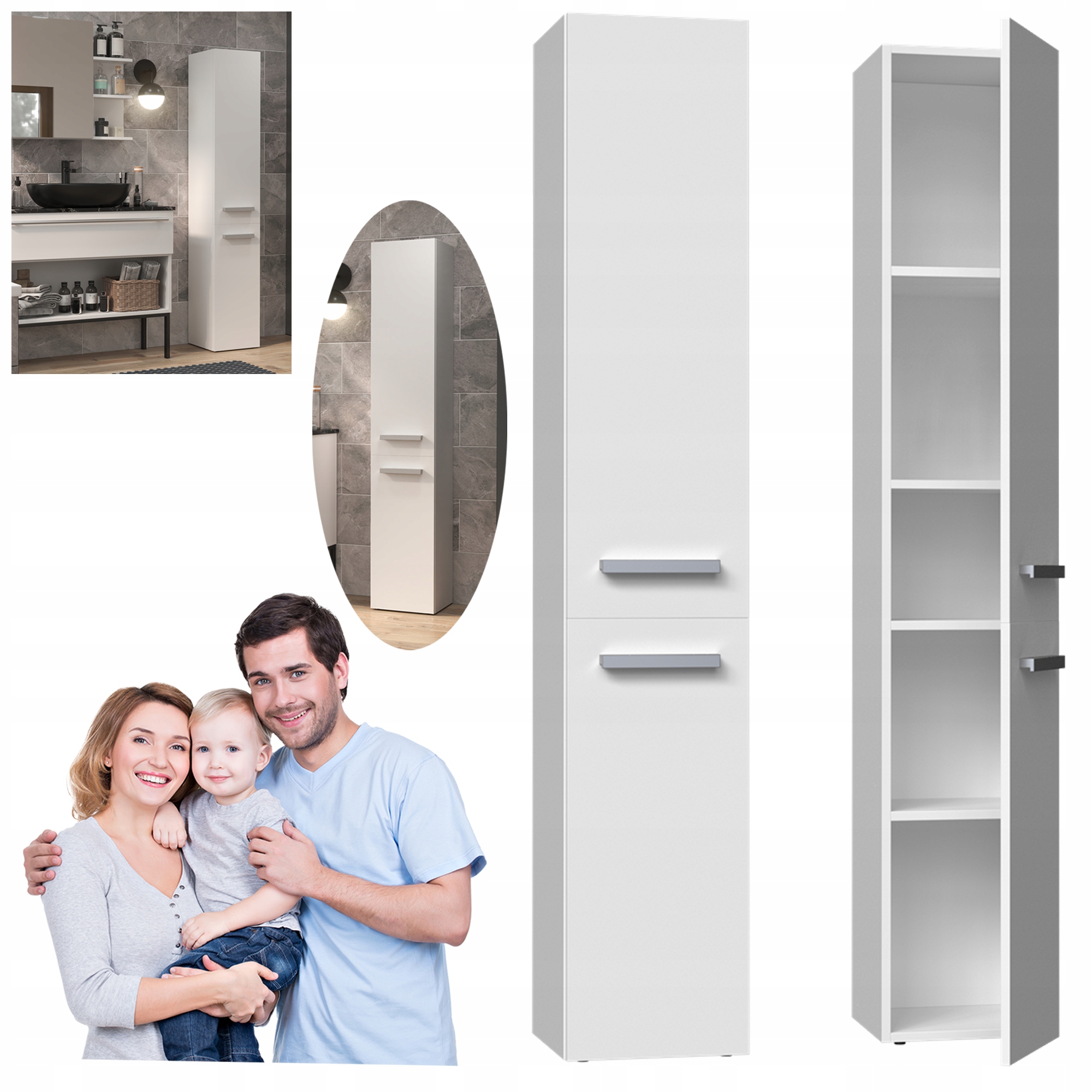 SZAFKA ŁAZIENKOWA BIAŁA REGAŁ SŁUPEK DO ŁAZIENKI BIAŁY MAT 30 cm