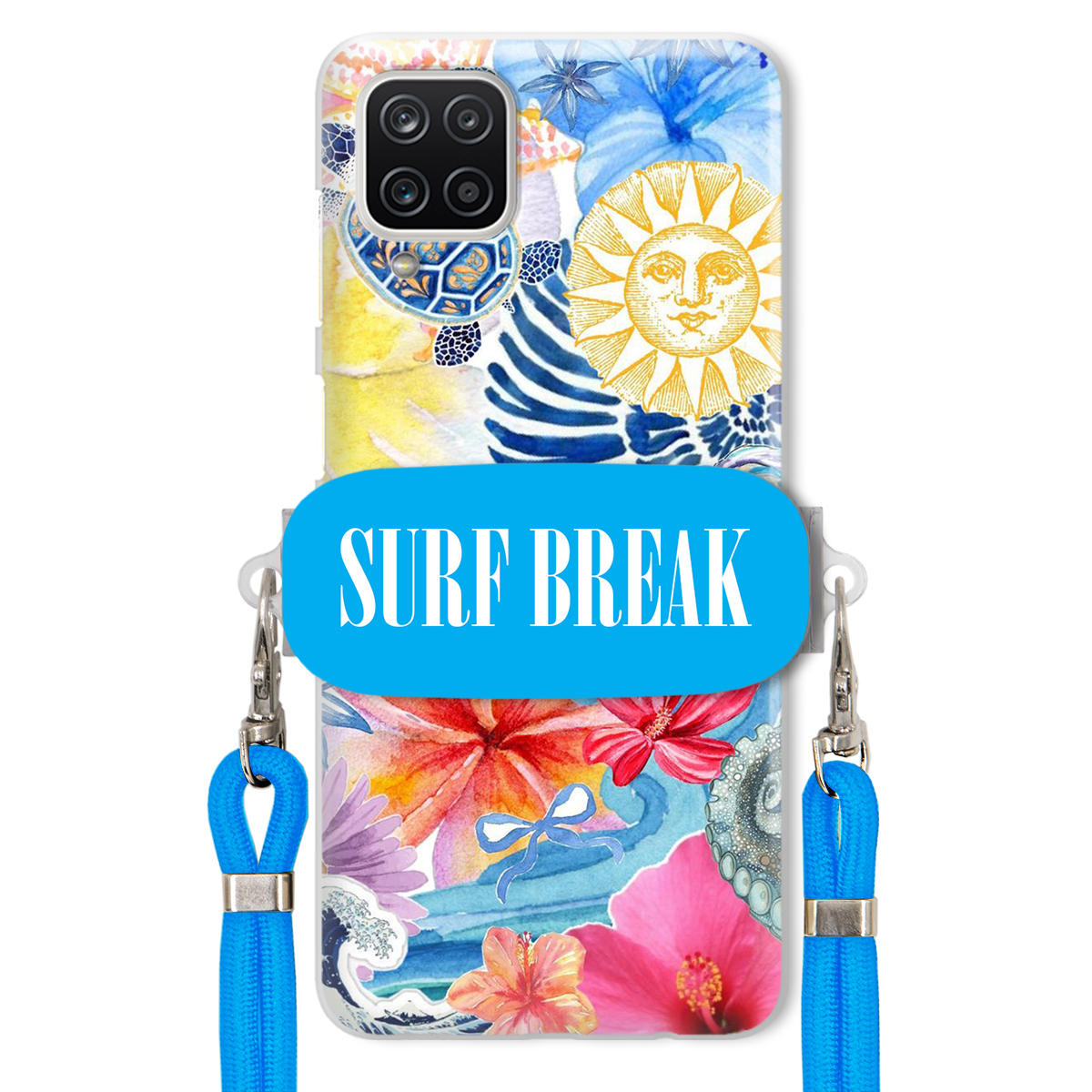 Puzdro pre Samsung A12 Modré Crossbody vodítko držiak Surf Break Lata