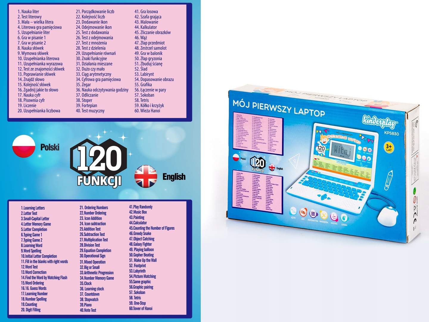LAPTOP DLA DZIECI EDUKACYJNY DO NAUKI 120 FUNKCJI Certyfikaty, opinie, atesty CE EN 71