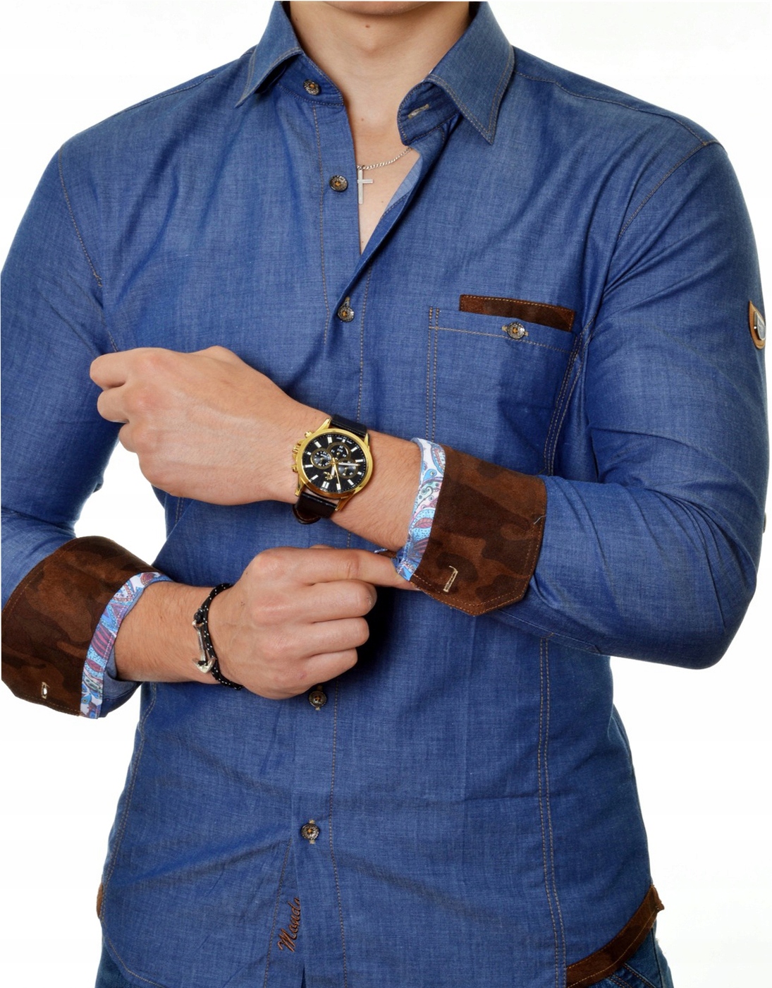 Pánská košile Jeans Mondo Casual Džínová Semiš