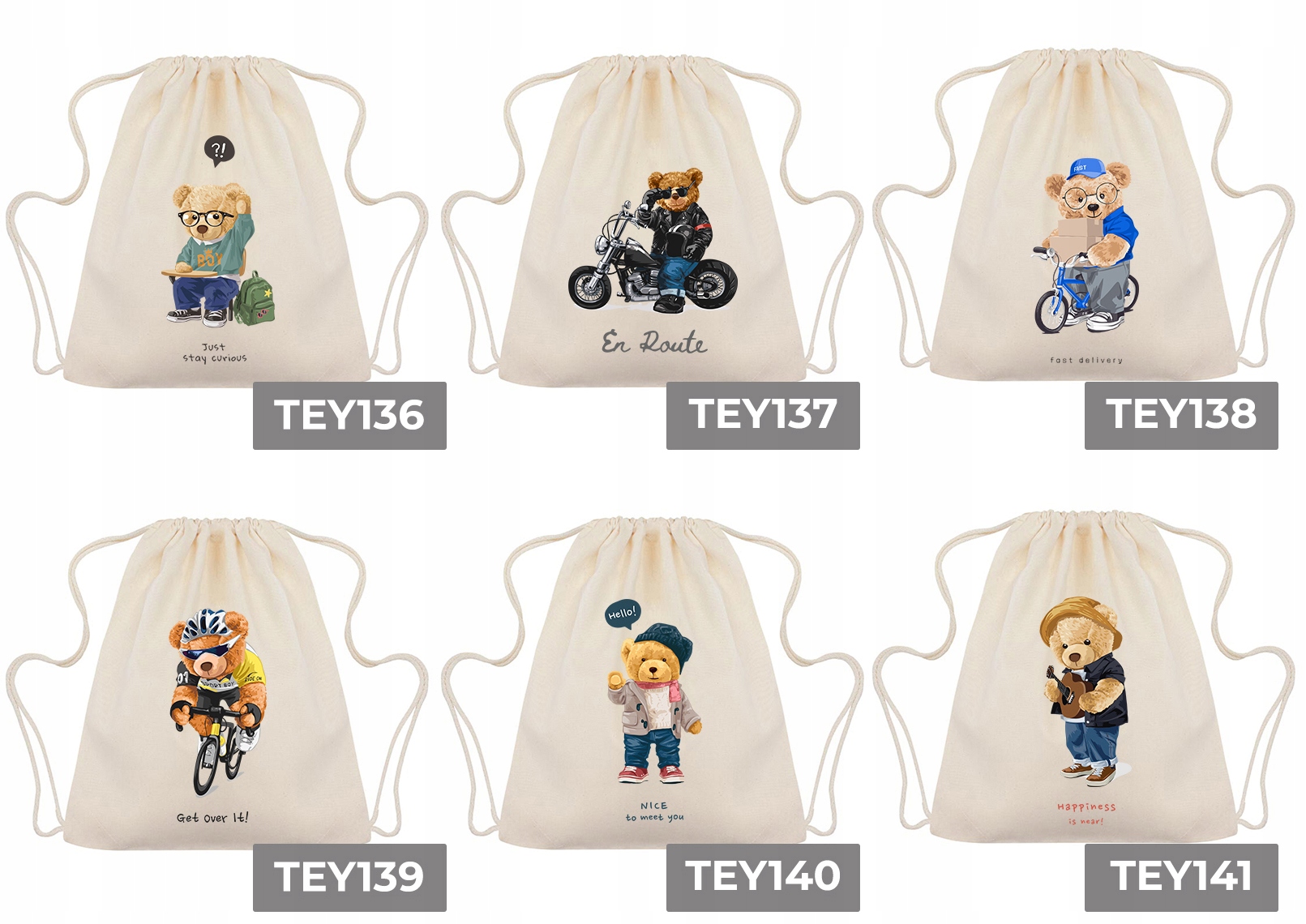 Worek Plecak Beż Na Wycieczki Eko MISIE TEDDY Wz Kolor beżowy