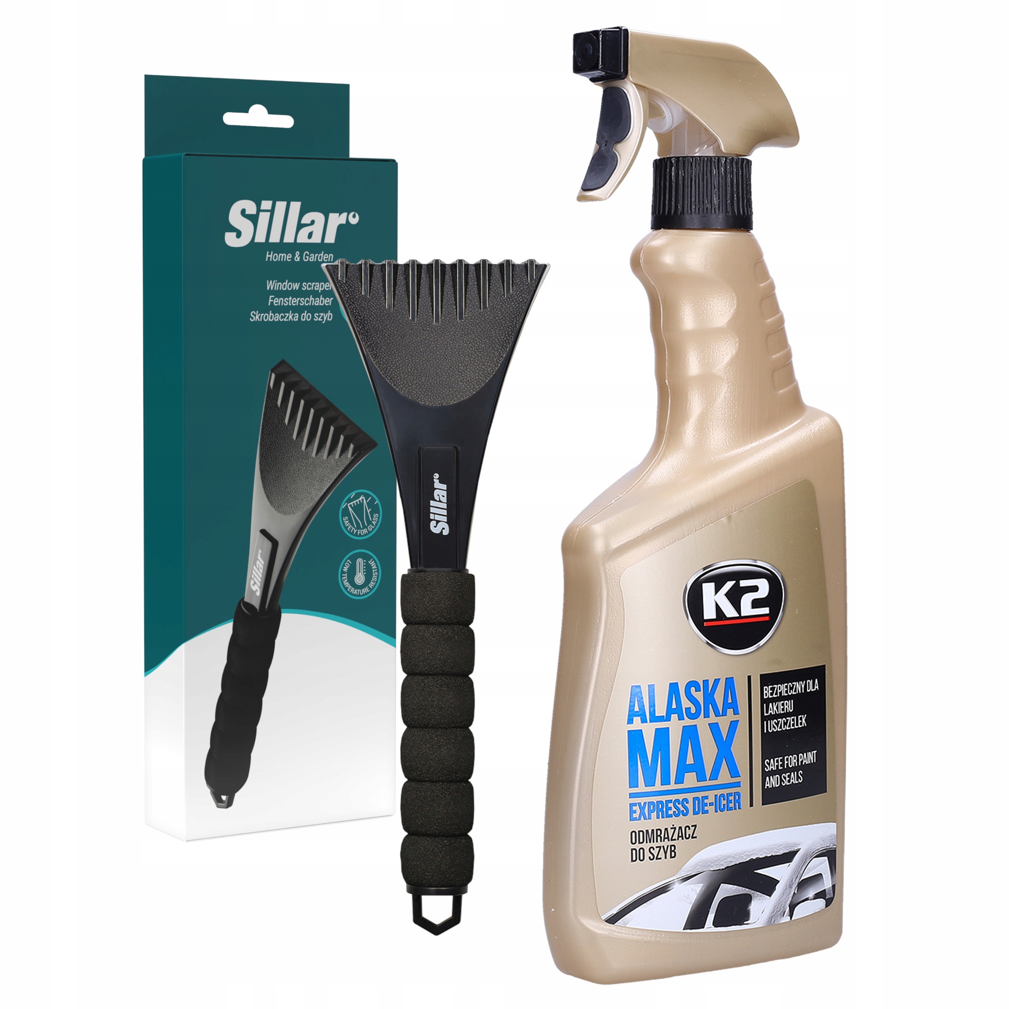 Zestaw Skrobaczka do Śniegu Sillar Odmrażacz w Sprayu do Szyb K2 700ml