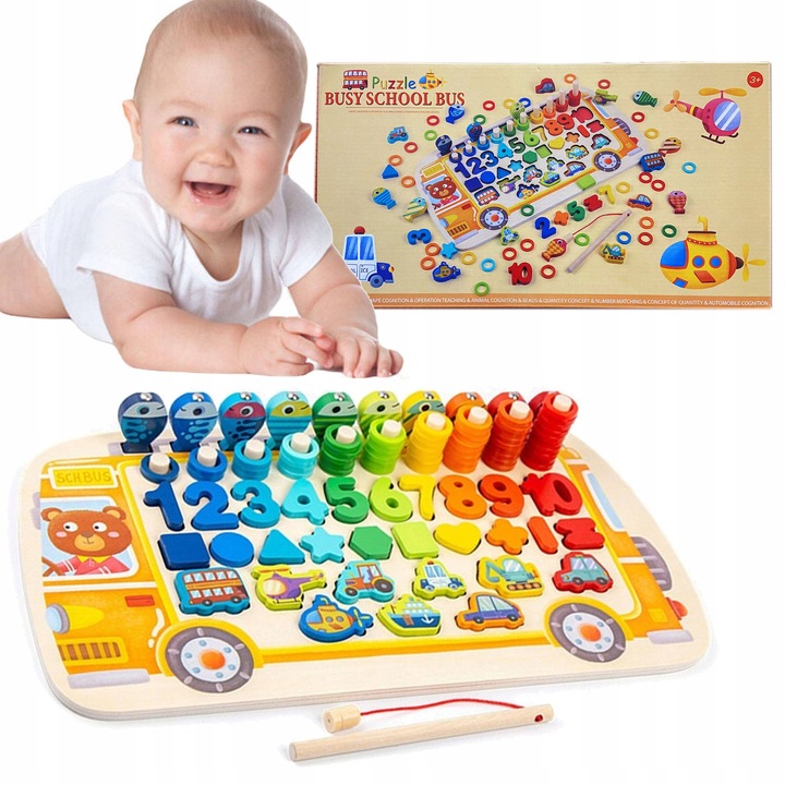 MONTESORRI UKŁADANKA DREWNIANA ZABAWKA SORTER 6W1 Szerokość produktu 41 cm