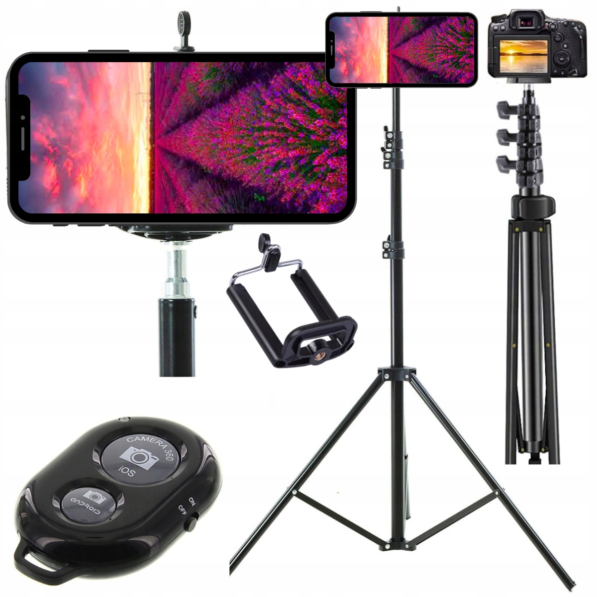 TROJNOG STATYW UCHWYT Do Telefonu APARAT DŁUGI STOJAK PROFESJONALNY 210CM