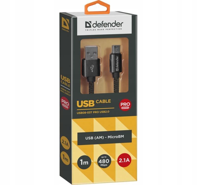 KABEL DEFENDER USB AM-MICRO BM 1.0m 2.1A CZARNY — 5