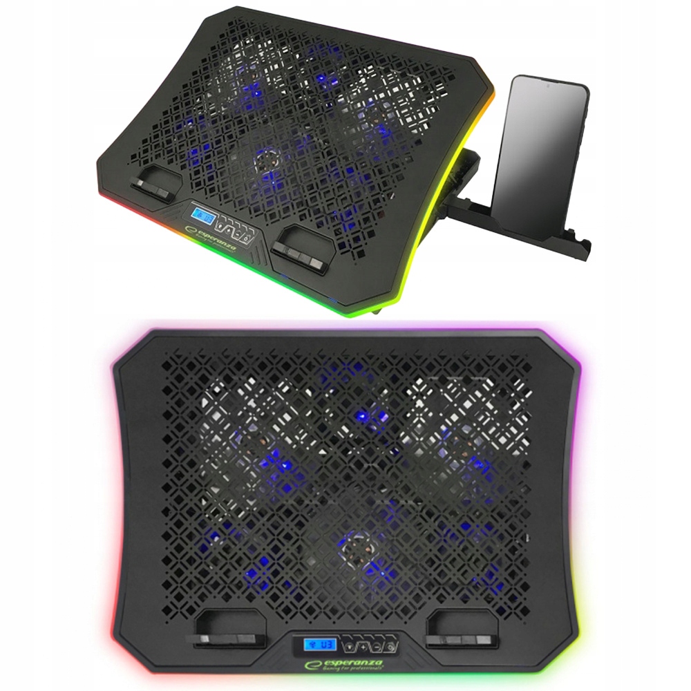 Podstawka Chłodząca Pod Laptop Notebook Rgb Uchwyt Na Telefon Cicha Wydajna