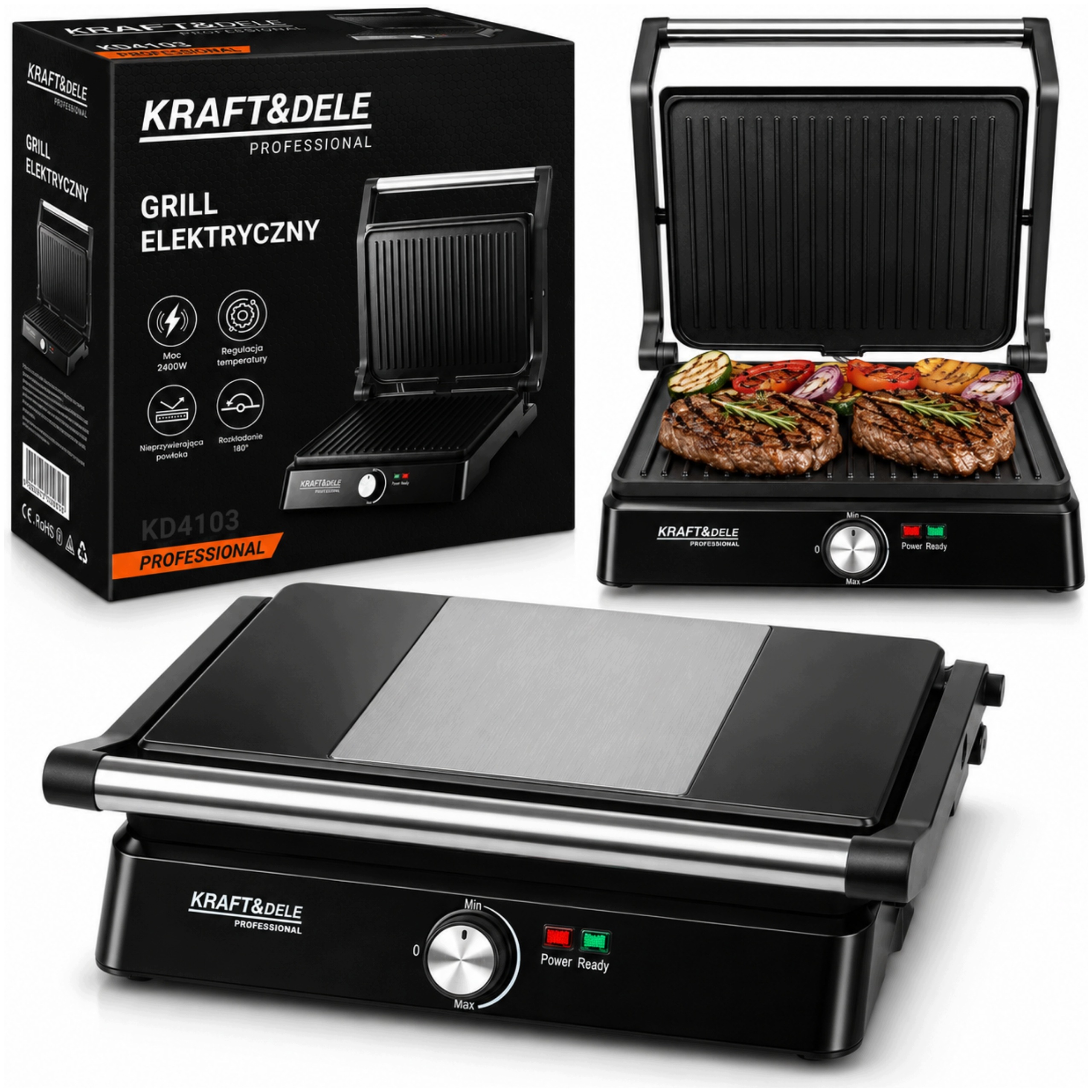 Elektrický Rozkládací Gril Toustovač Pro Sendviče Panini 2400W Výkonný