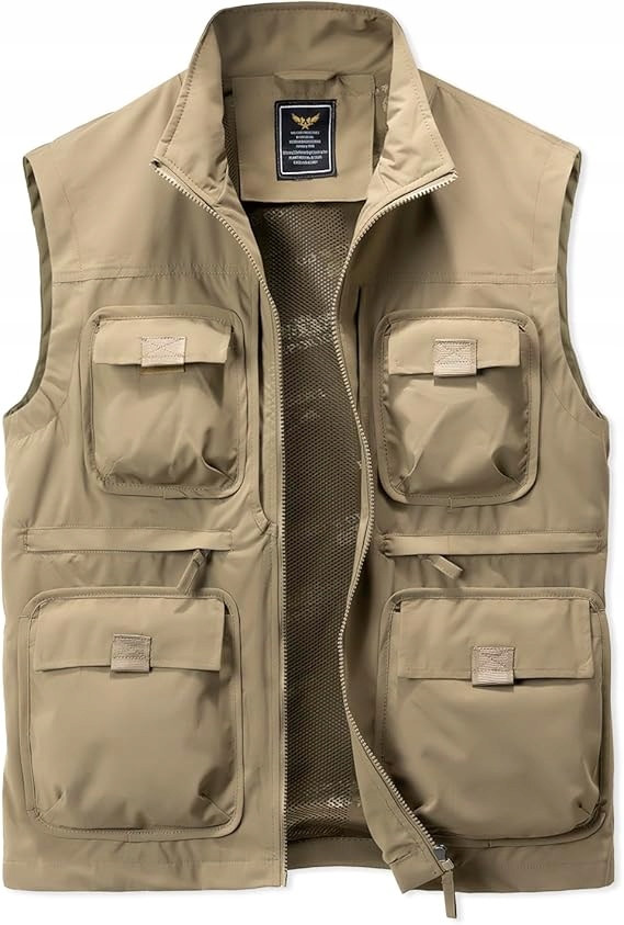 Bezrękawnik Kamizelka wędkarska myśliwska beżowa 3XL szybkoschnąca