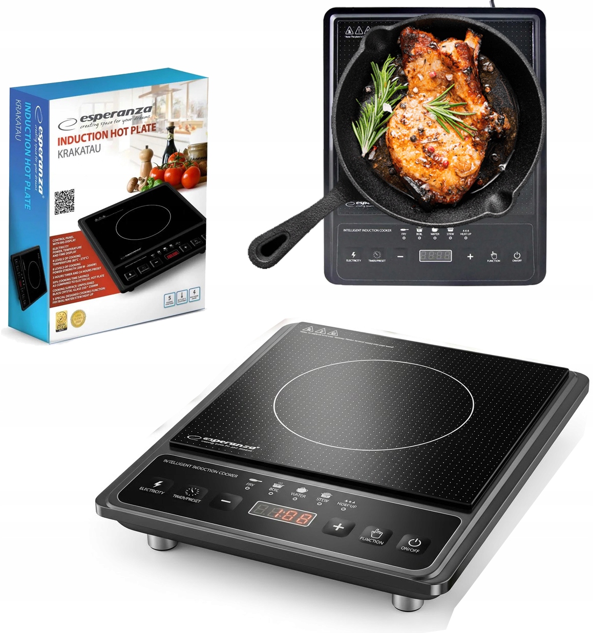 Kuchenka Turystyczna Indukcyjna 2000W 60°C 270°C Led Dotykowa Minutnik