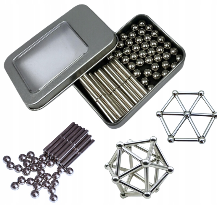 KULKI KLOCKI MAGNETYCZNE KONSTRUKCYJNE SREBRNE NeoCube 8 mm 63 elementy