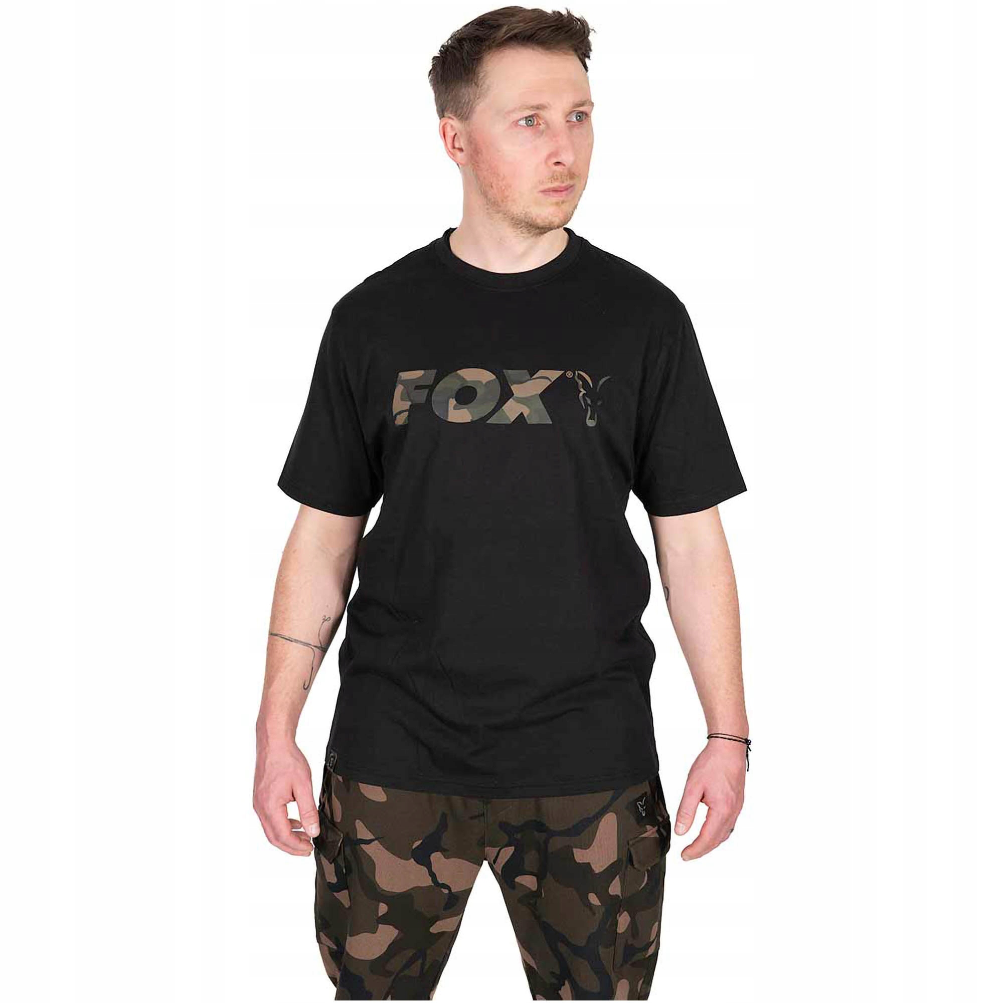 Koszulka Wędkarska T-Shirt Fox Black Camo Logo r. L