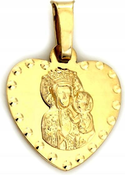 Zlatý medailonek 585 srdíčko s Pannou Marií dárek Svaté Přijímání suvenýr přívěsek