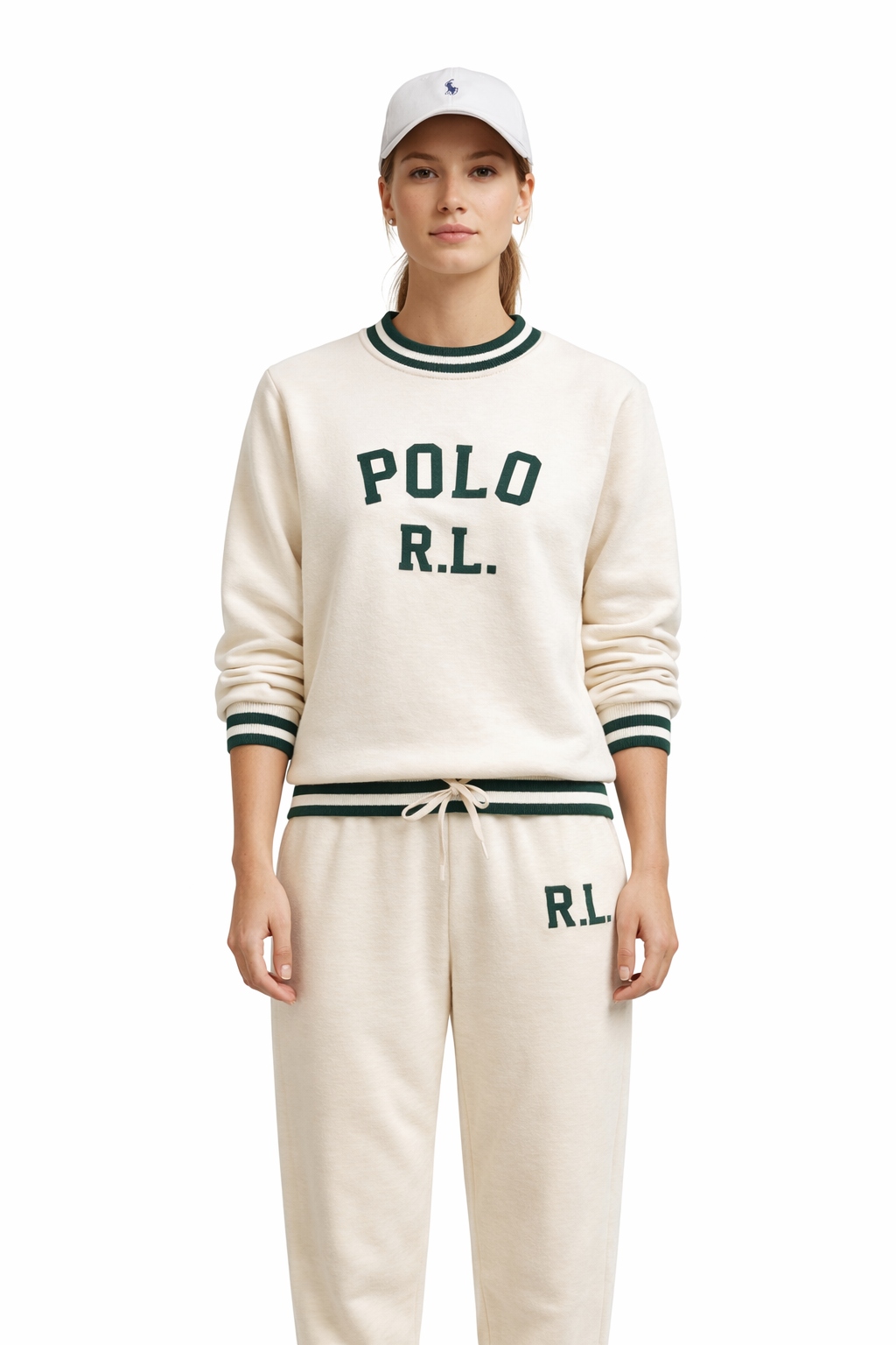 Polo Ralph Lauren Bavlněná Mikina Bílá Se Zelenými Lampasy Xs I1J