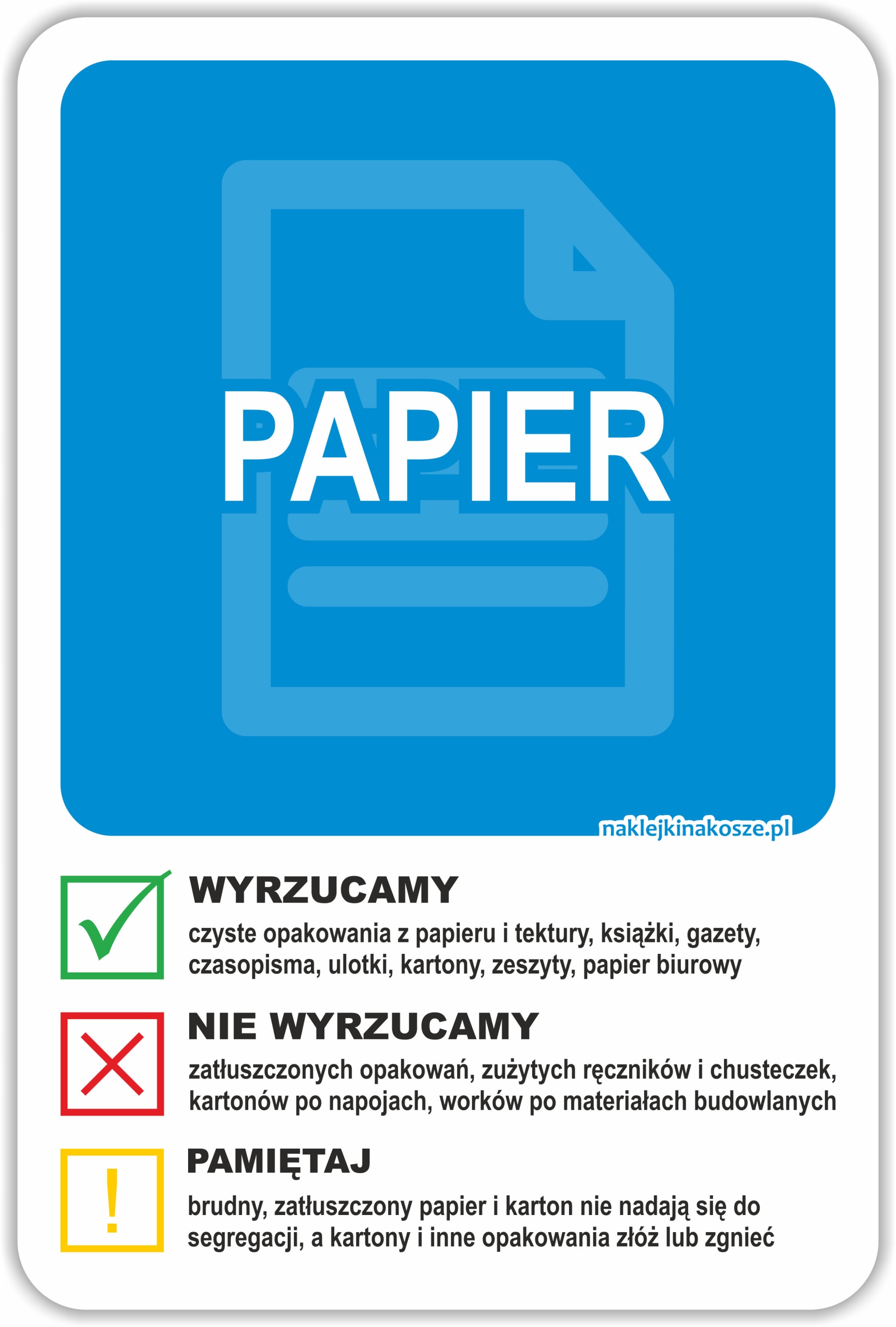 

Naklejka Na Kosz Segregacja śmieci Papier 30cm