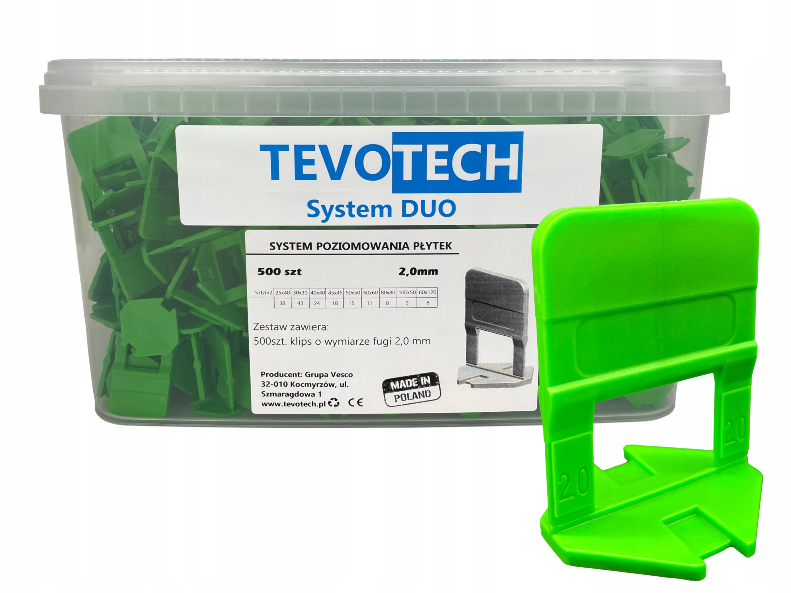

System Poziomowania Płytek Tevotech Duo 2,0mm 500