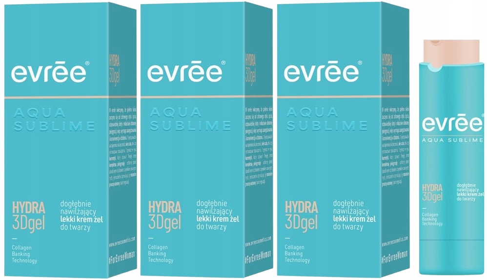 3 x Evree Aqua Sublime Light krémový gel 45 ml Dlouhotrvající účinek Nikotinamid