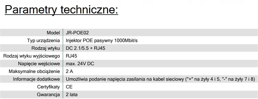 Adapter injektor pasywny POE 1Gb kamer IP sieć LAN Marka Tayama