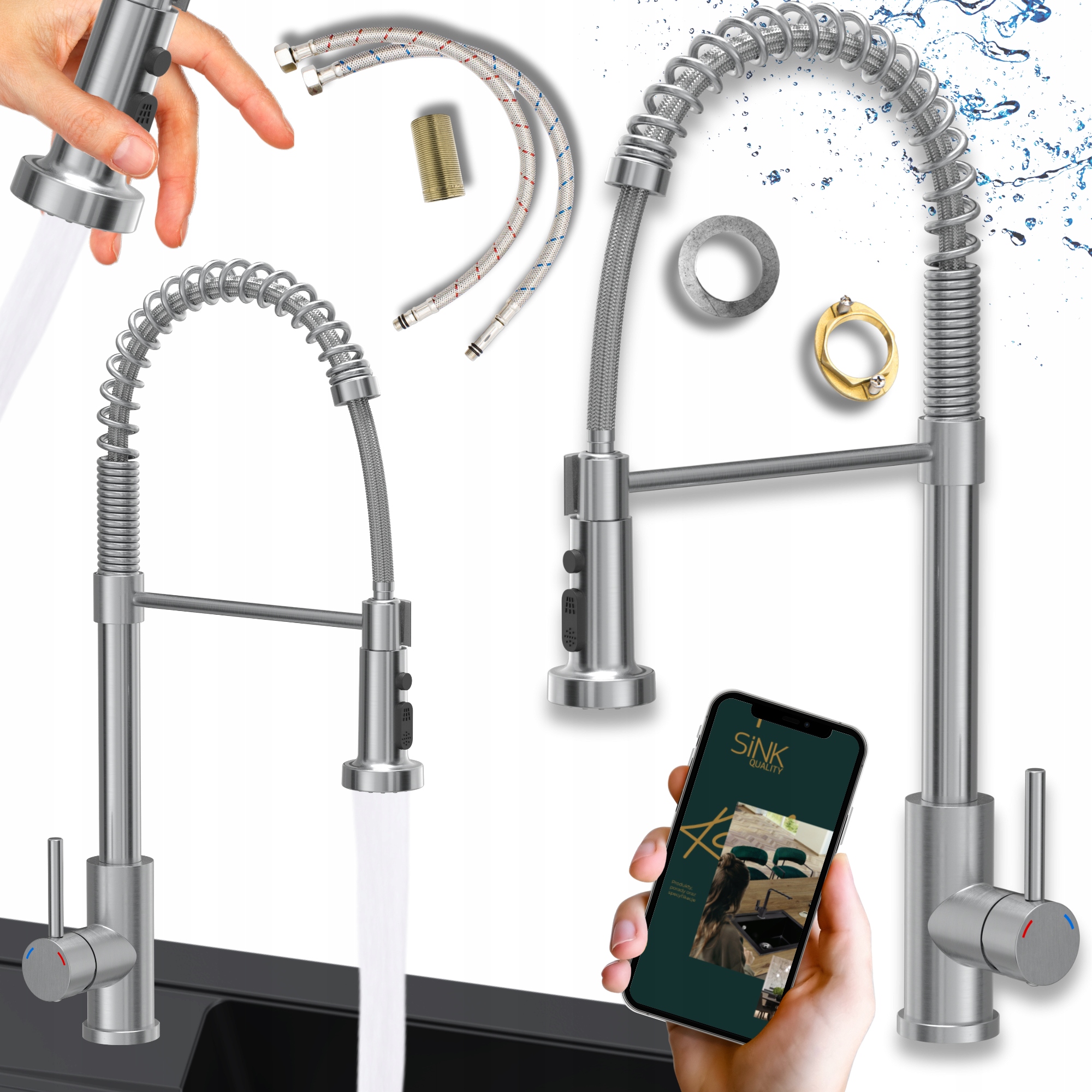 Kuchyňská Dřezová Baterie vytahovací sprcha ocelová Velká Dárek