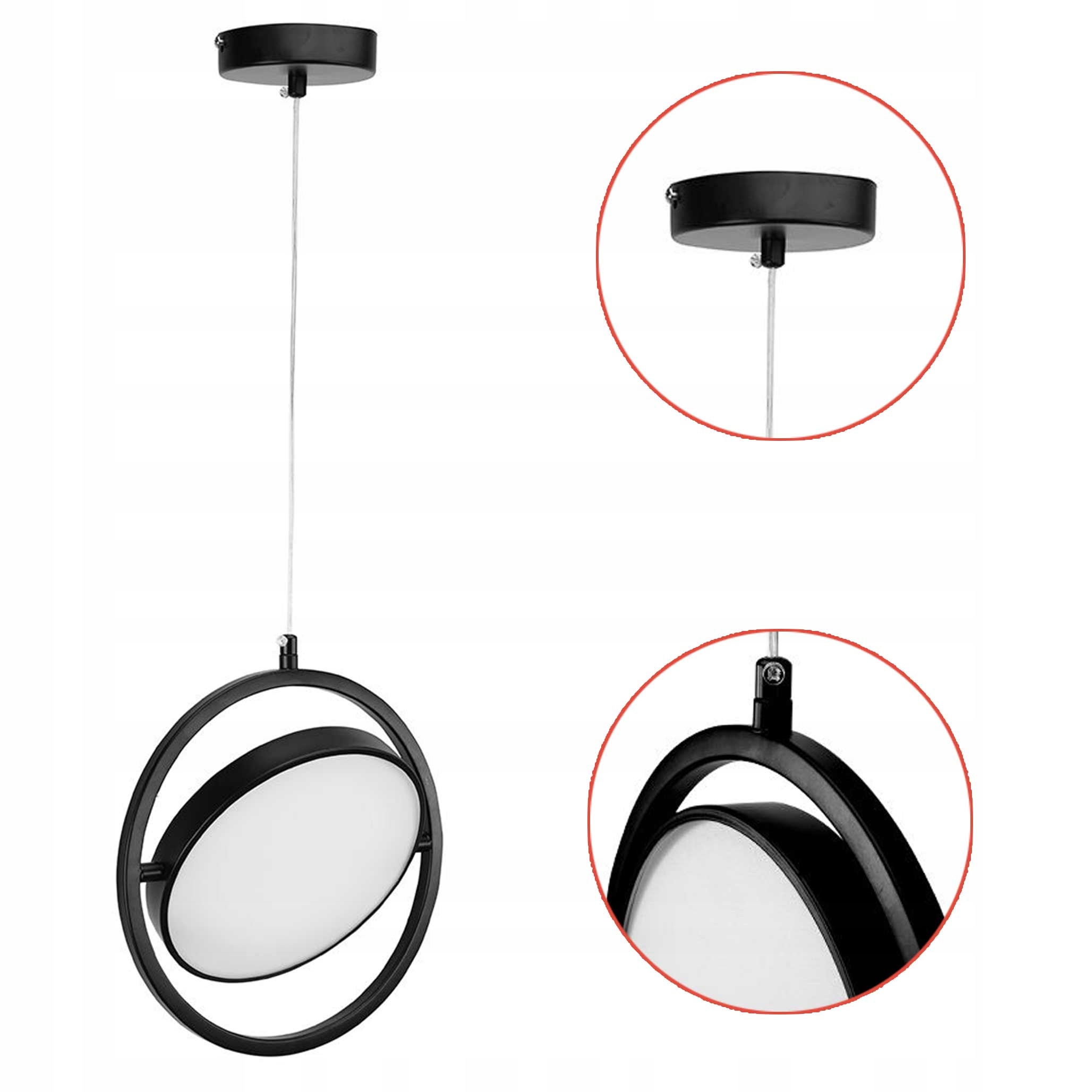 Moderní závěsná lampa Černá Led Panel Pohyblivý Bílý Mléčný Jednoduchý