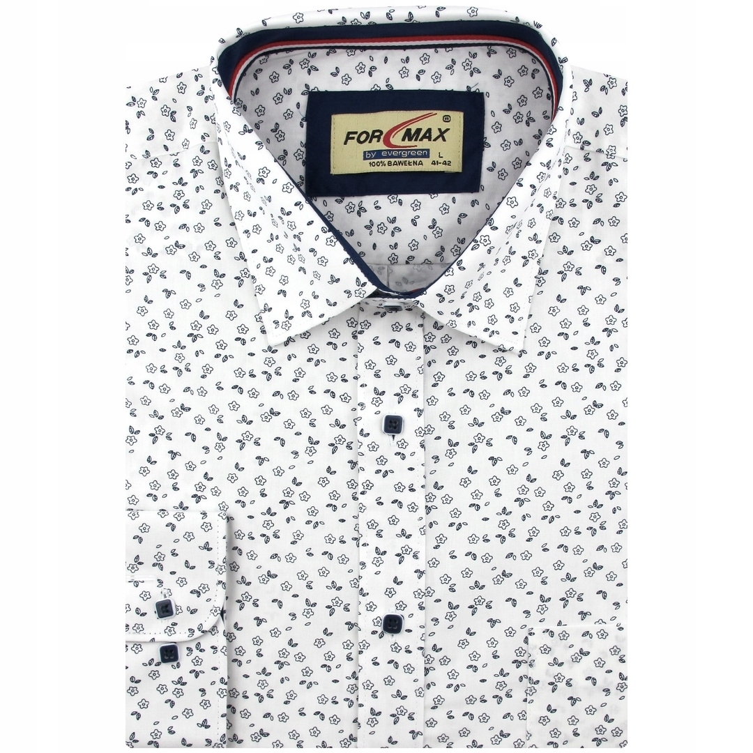 Koszula Męska Wizytowa do garnituru biała w kwiatki Regular J646