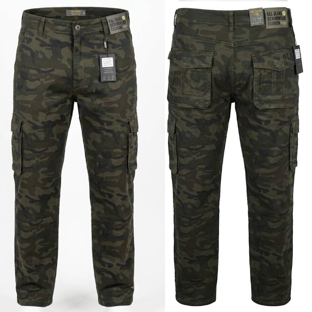 K&l Jeans kalhoty pánské KL906 L:32 kapsáče nadměrná velikost 40 maskáče