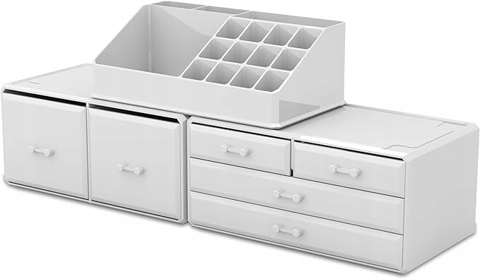 Organizér Na Kozmetiku Na Make-up so zásuvkami Na Šperky, biela Krabička