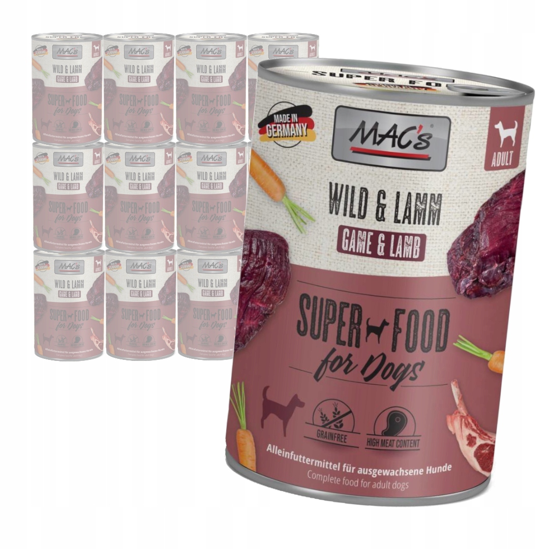 Levně MAC's Dog Bezobilné Vlhké Krmivo pro psy se zvěřinou a jehněčím masem 12 x 400 g
