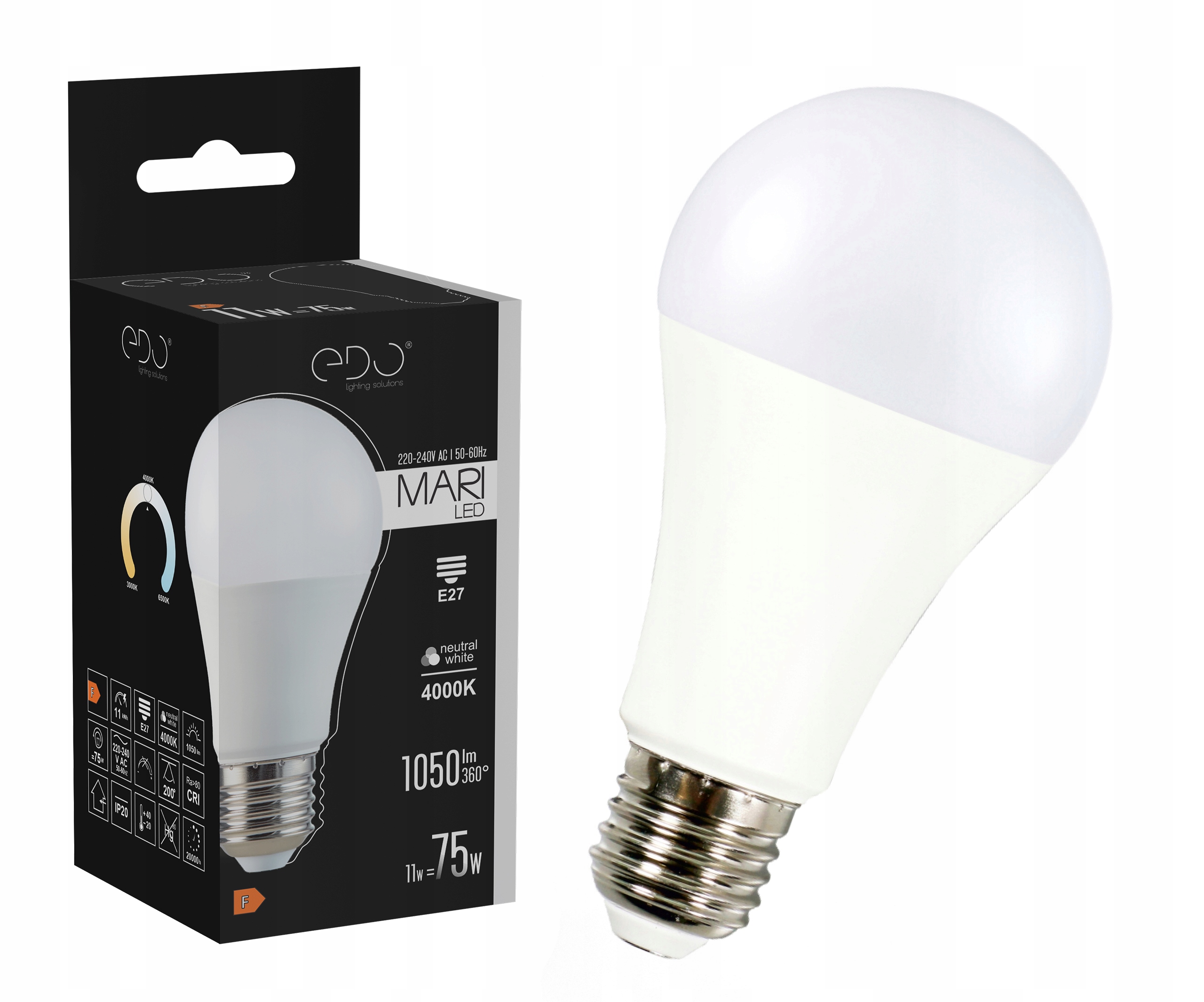 

Żarówka Led E27 A60 11W 4000K neutral 1050lm Edo